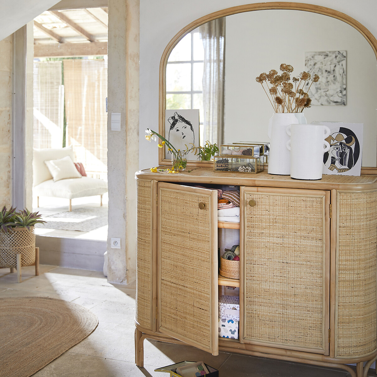 Sideboard Ladara mit Spiegel, Rattan von LA REDOUTE INTERIEURS