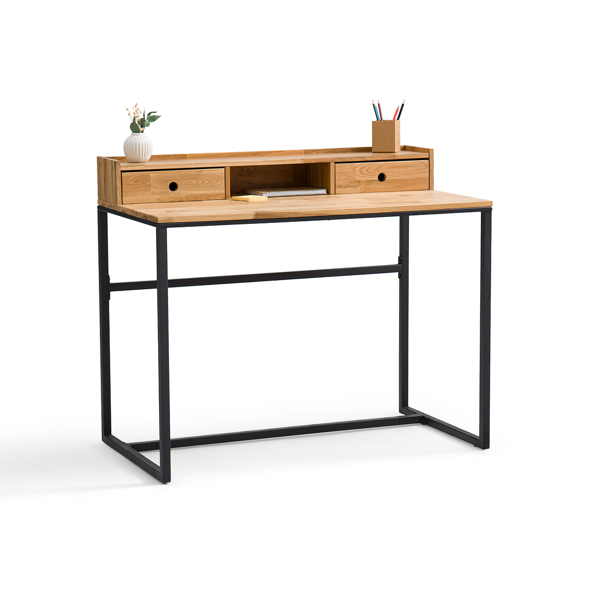Schreibtisch Hiba mit flachem Aufsatz, Eiche und Metall von LA REDOUTE INTERIEURS