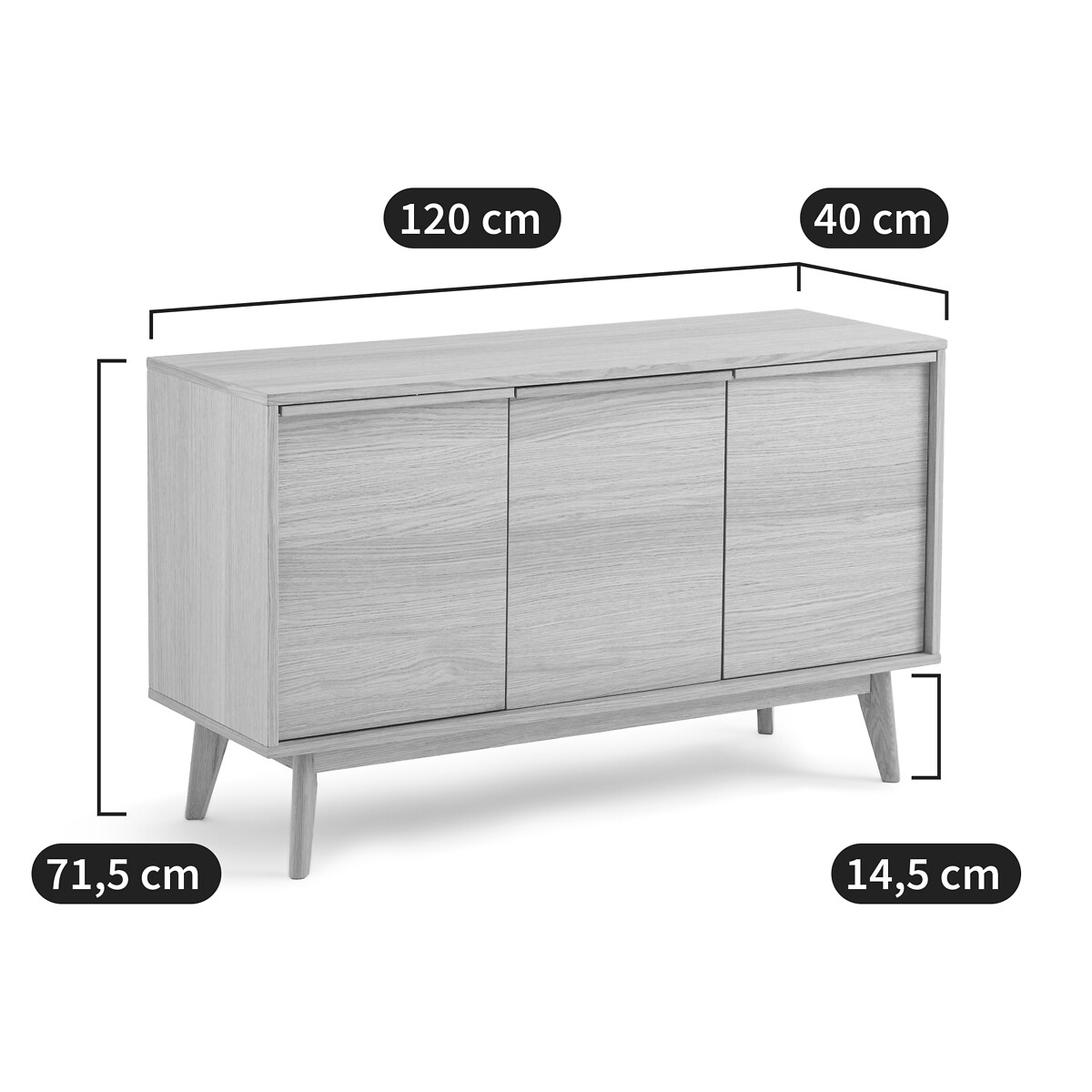 Sideboard Aram mit 3 Türen, Eichenfurnier von LA REDOUTE INTERIEURS