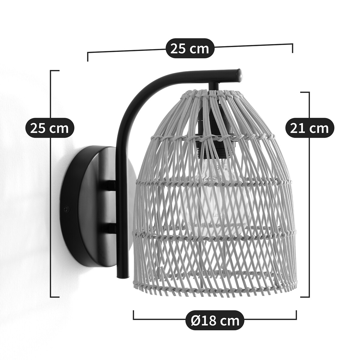 Wandleuchte Dankia, Eisen und Rattan von LA REDOUTE INTERIEURS