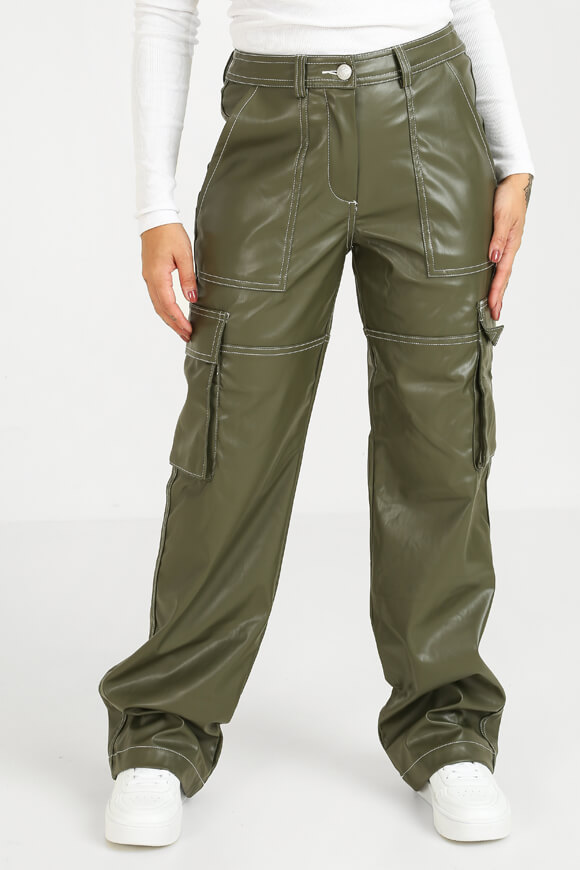 LA SHADY Cargo Kunstlederhose | Dunkel Olive | Damen  | 38 von LA SHADY