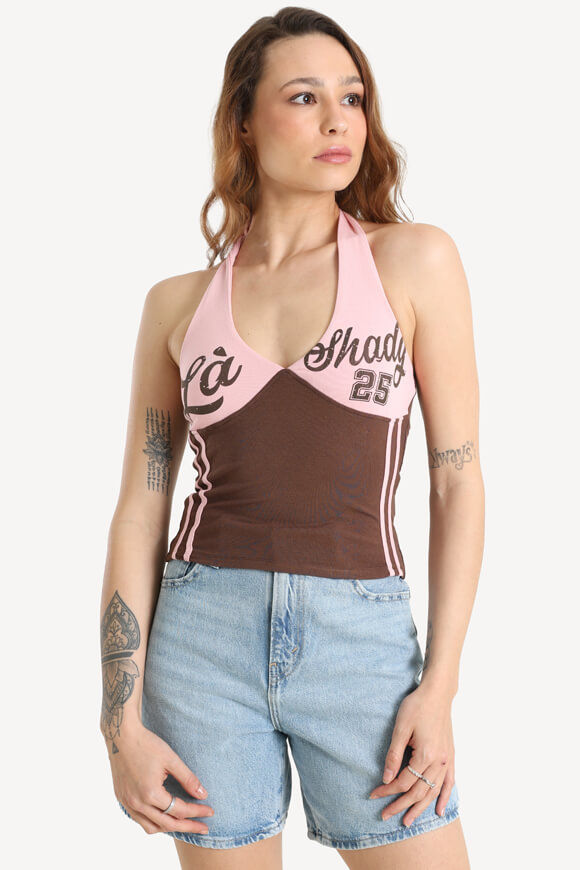 LA SHADY Neckholder Crop Top | Pink + Braun | Damen  | XXS von LA SHADY