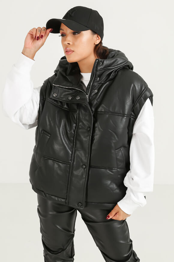 LA SHADY Oversize Kunstleder Puffer Gilet | Schwarz | Damen  | L von LA SHADY