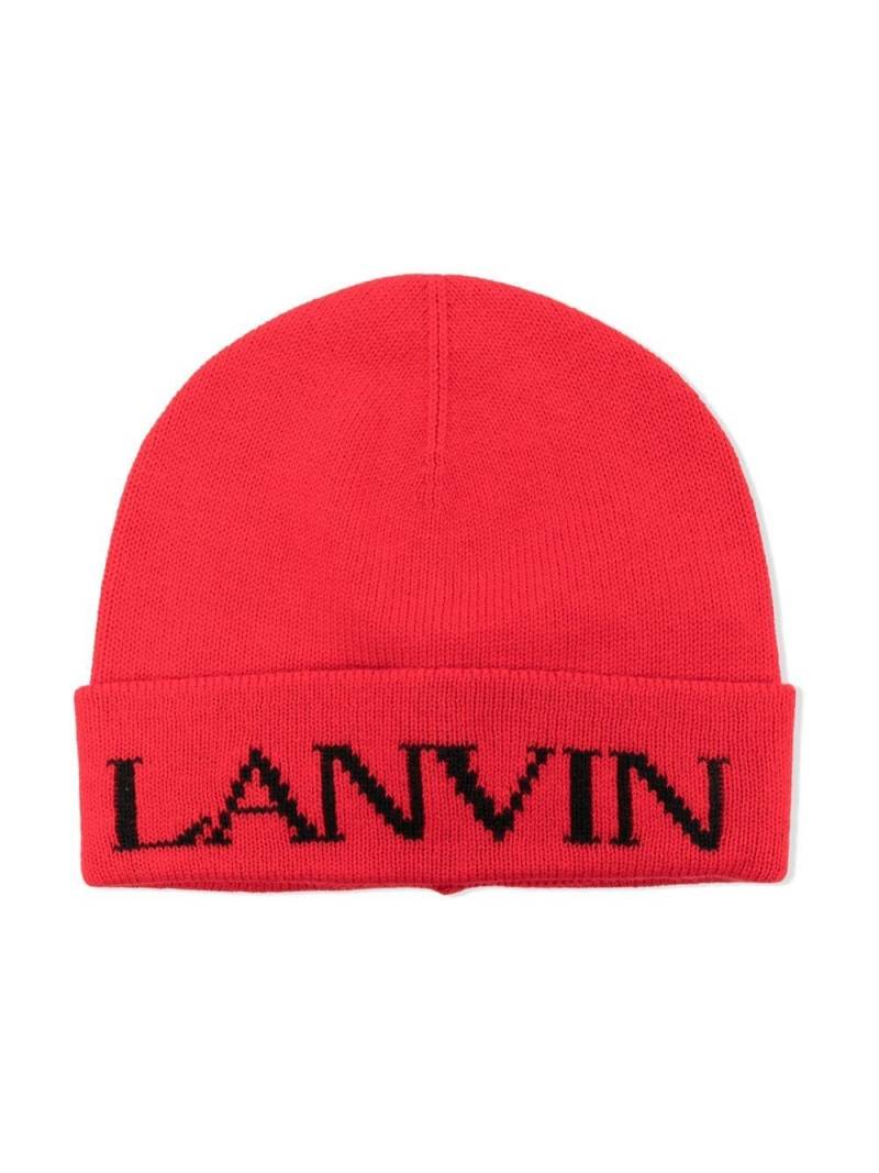 Lanvin Enfant logo-knit beanie hat - Red von Lanvin Enfant