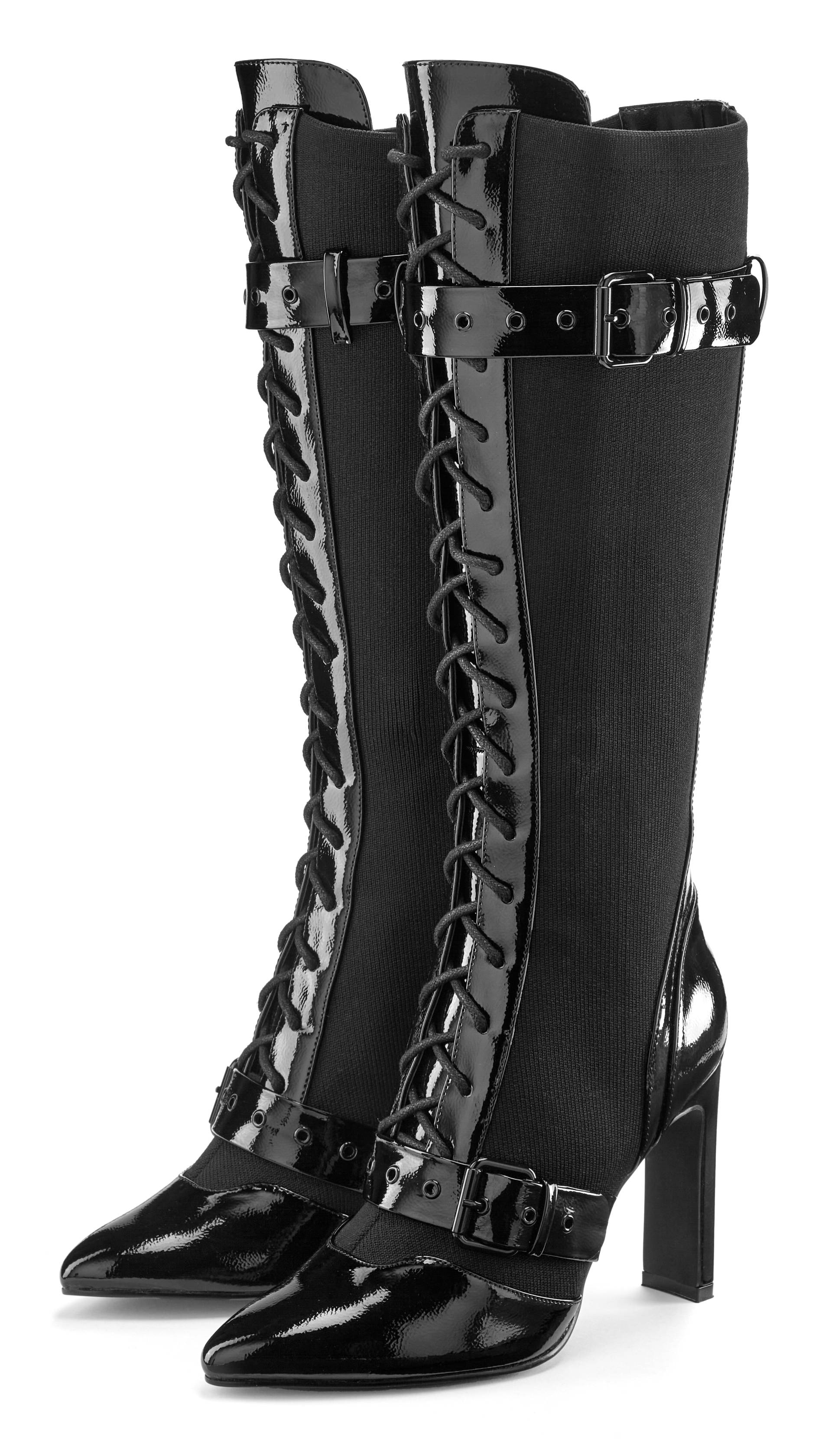 LASCANA Belle Affaire High-Heel-Stiefel »Schnürstiefel mit elastischem Schaft«, Erotische Lack-Optik, High-Heel-Stiefelette LASCANA Belle Affaire High-Heel-Stiefel »Schnürstiefel mit elastischem Schaft«, Erotische Lack-Optik, High-Heel-Stiefelette von LASCANA Belle Affaire