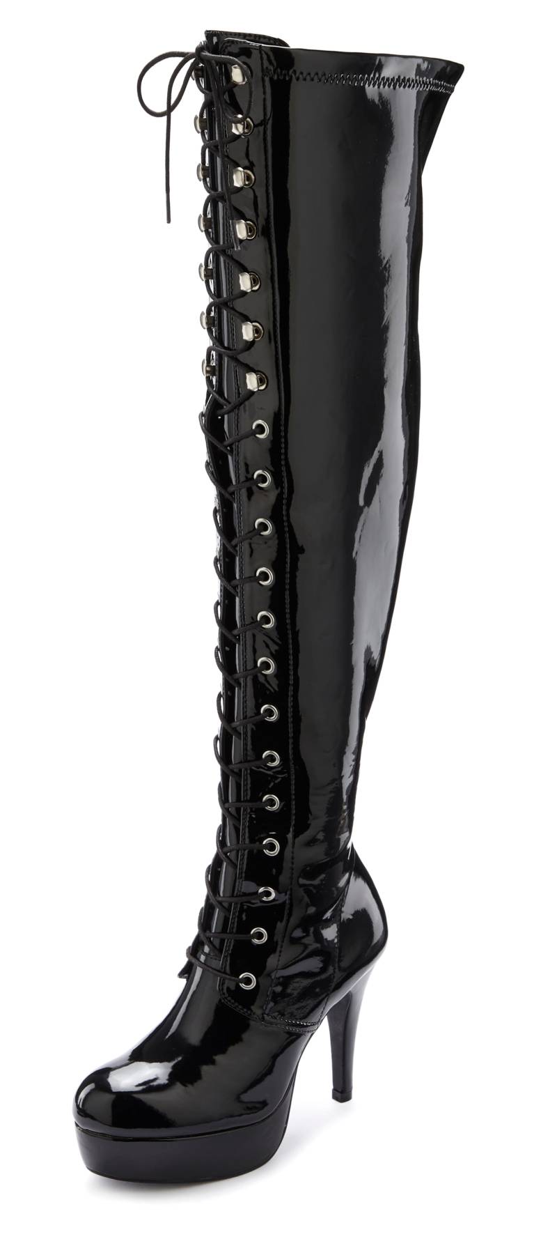 LASCANA Belle Affaire Overkneestiefel »High-Heel-Stiefelette zum Schnüren«, mit Reissverschluss und Plateausohle, erotische Lack-Optik von LASCANA Belle Affaire