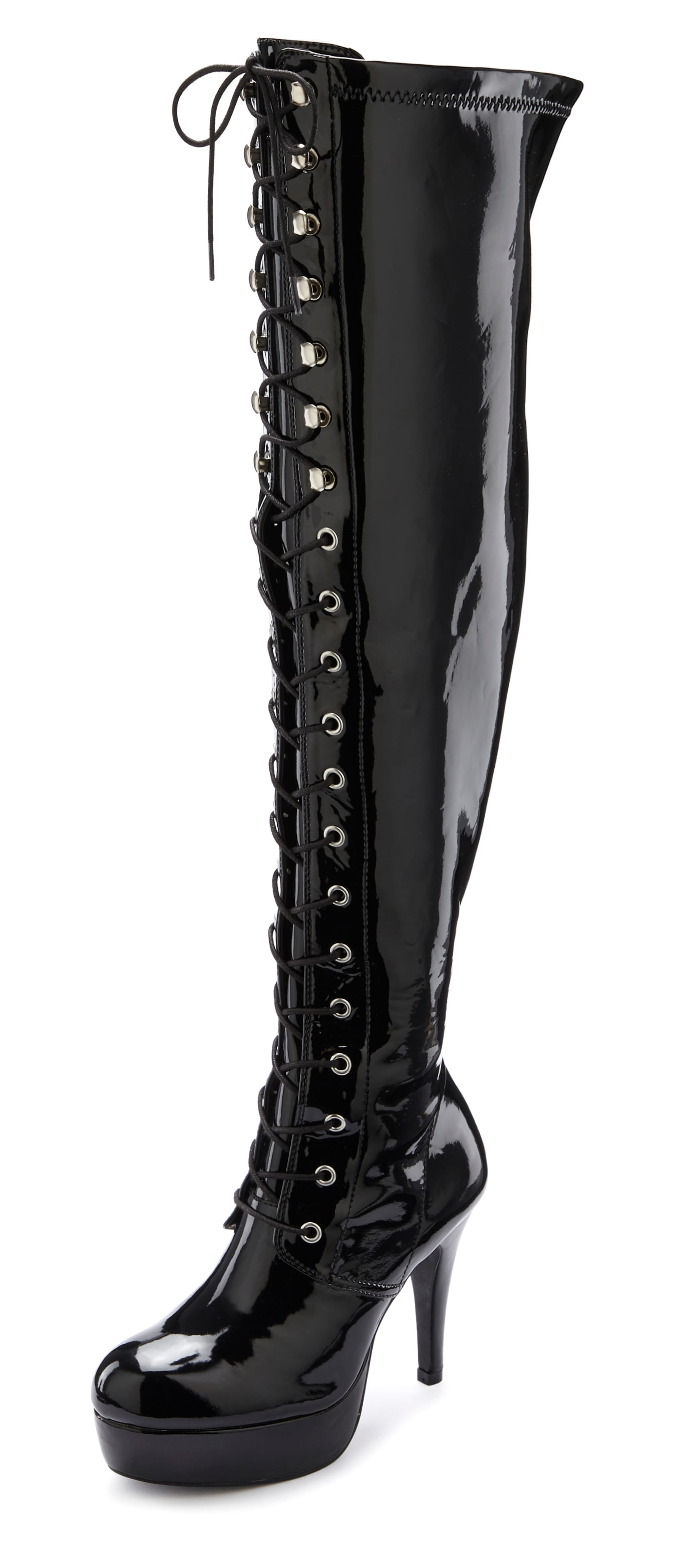 LASCANA Belle Affaire Overkneestiefel »High-Heel-Stiefelette zum Schnüren«, mit Reissverschluss und Plateausohle, erotische Lack-Optik von LASCANA Belle Affaire