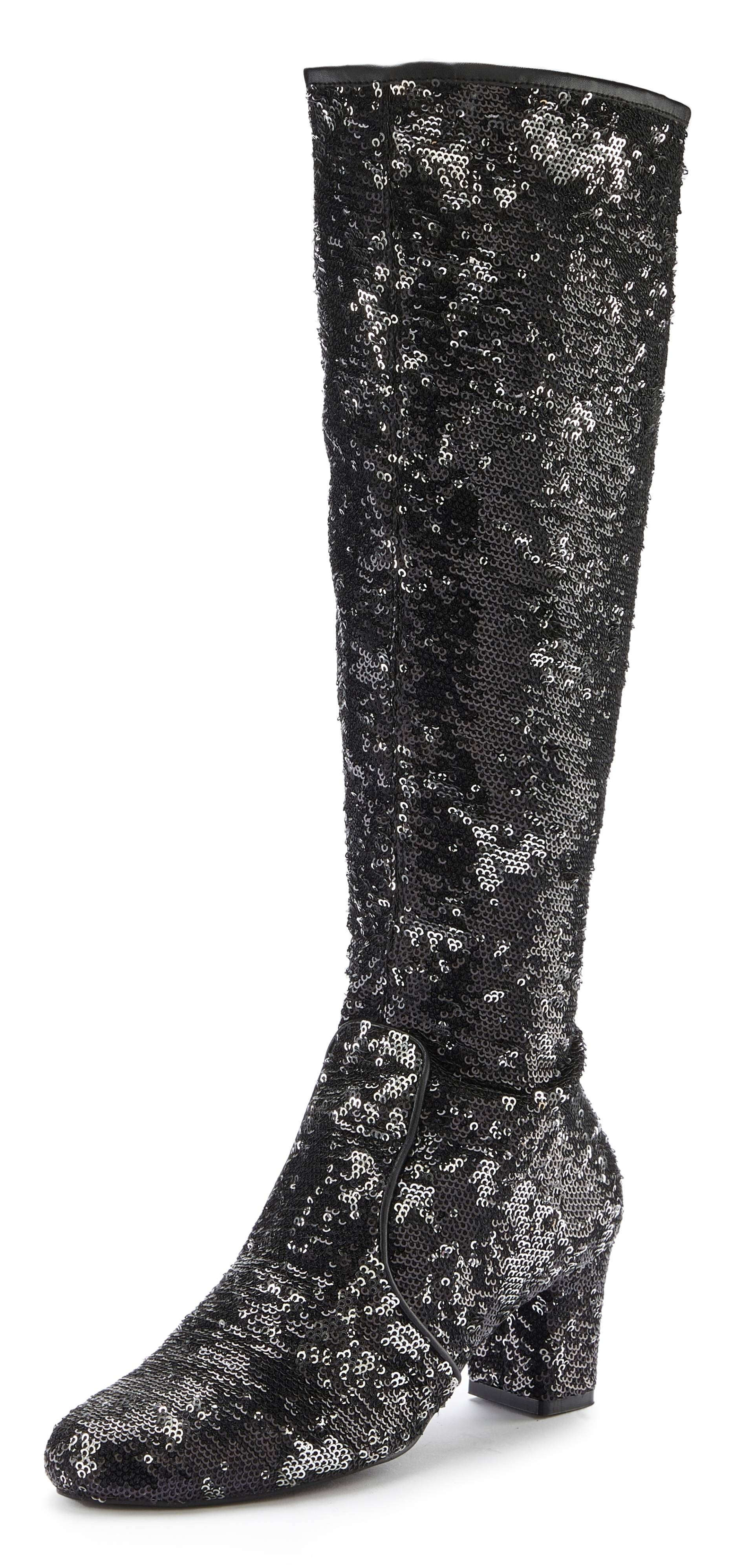 LASCANA Belle Affaire Stiefel »Paillettenverzierter Langschaftstiefel,«, Langer Stiefel, Stiefelette, Blockabsatz von LASCANA Belle Affaire
