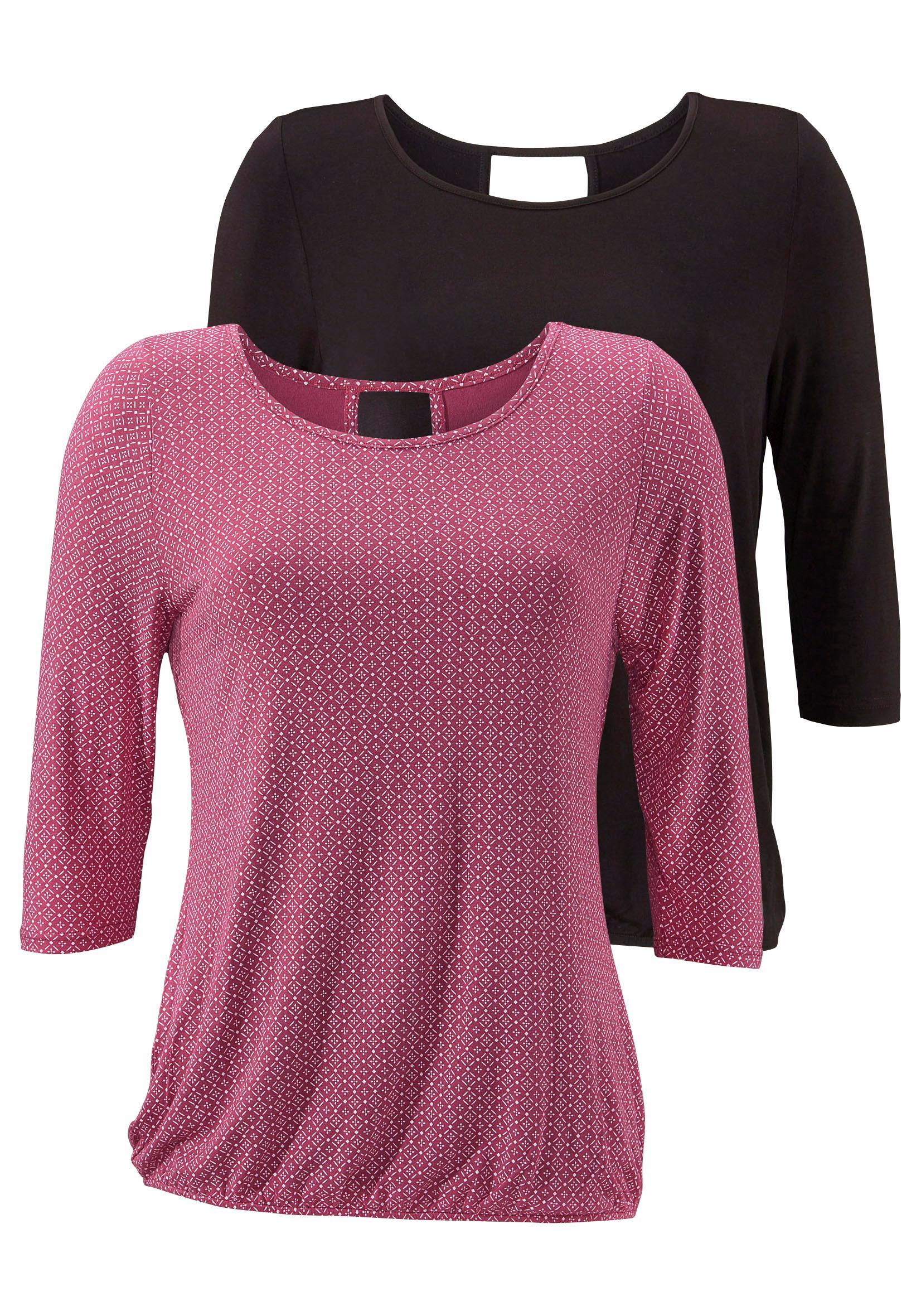 LASCANA 3/4-Arm-Shirt »mit modischem Cut-out«, (2er-Pack), aus weichem Viskose-Stretch von LASCANA