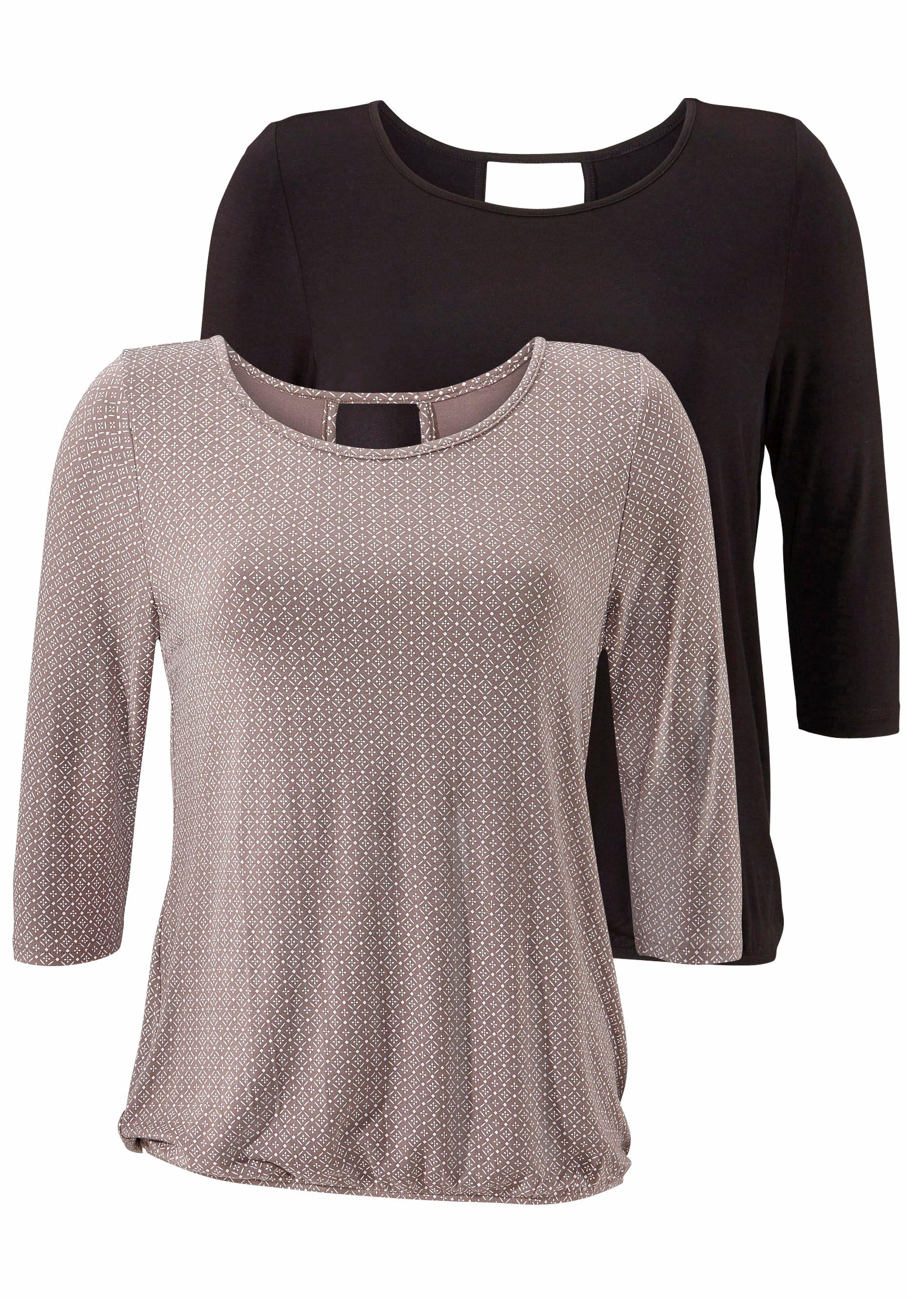 LASCANA 3/4-Arm-Shirt »mit modischem Cut-out«, (2er-Pack), aus weichem Viskose-Stretch von LASCANA