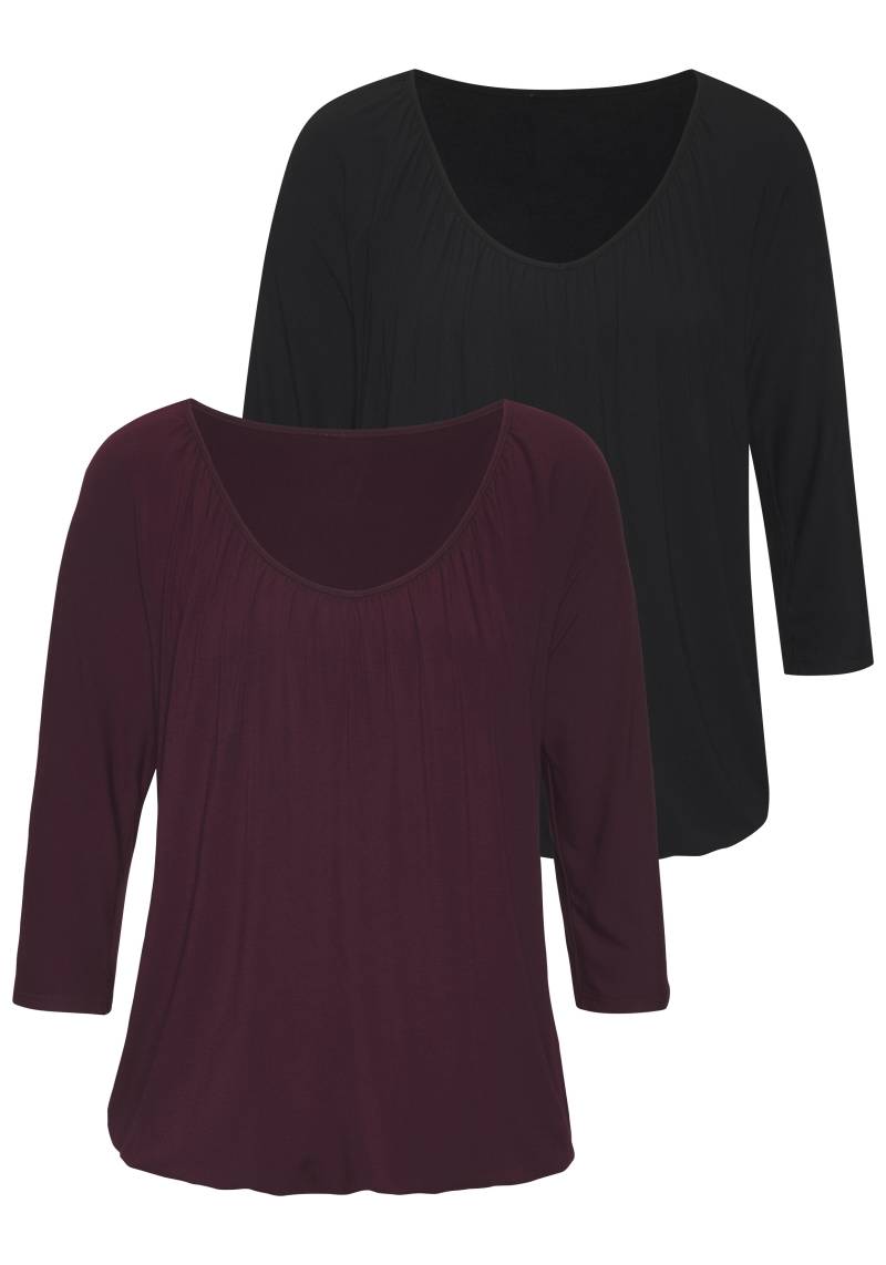 LASCANA 3/4-Arm-Shirt »mit zarter Raffung am Ausschnitt«, (2er-Pack), aus weichem Viskose-Stretch von LASCANA
