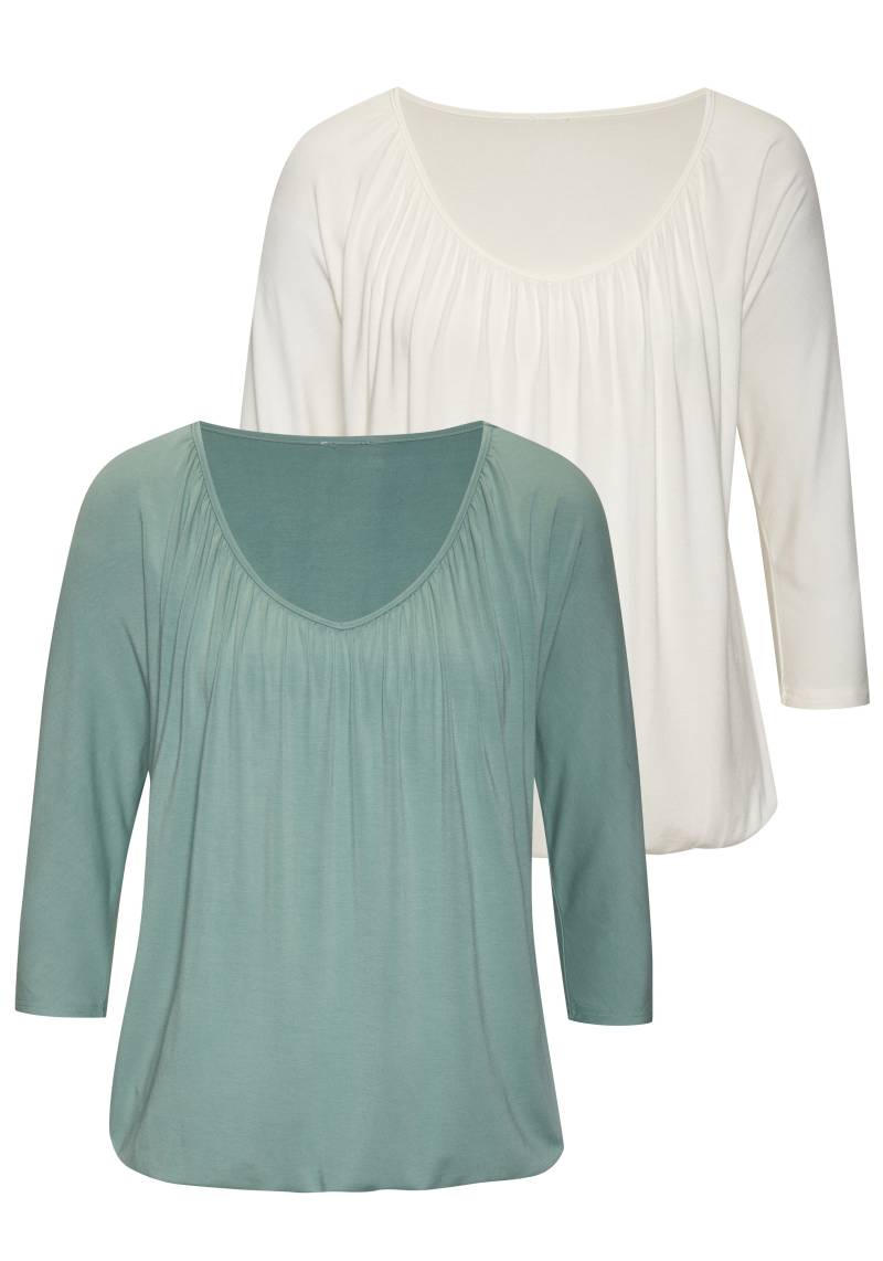 LASCANA 3/4-Arm-Shirt »mit zarter Raffung am Ausschnitt«, (2er-Pack), aus weichem Viskose-Stretch von LASCANA