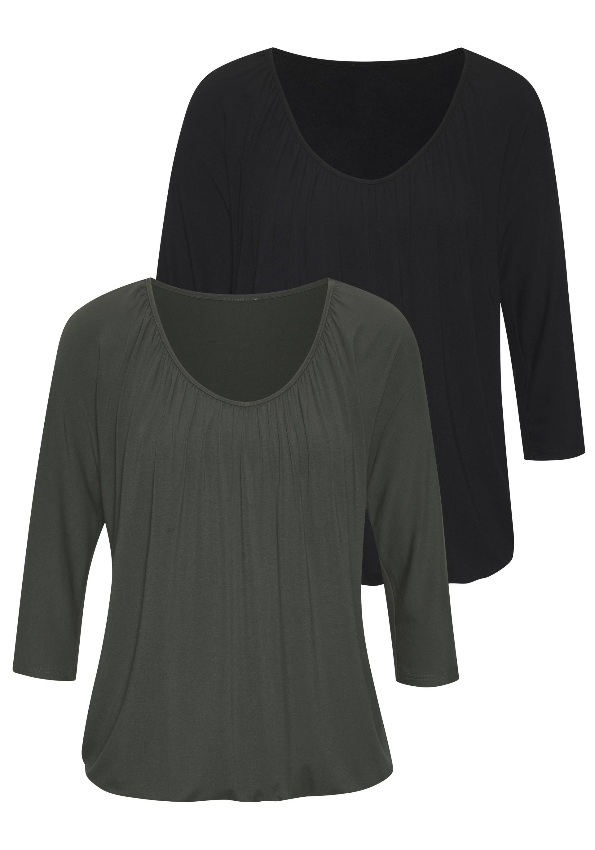 LASCANA 3/4-Arm-Shirt »mit zarter Raffung am Ausschnitt«, (2er-Pack), aus weichem Viskose-Stretch LASCANA 3/4-Arm-Shirt »mit zarter Raffung am Ausschnitt«, (2er-Pack), aus weichem Viskose-Stretch von LASCANA