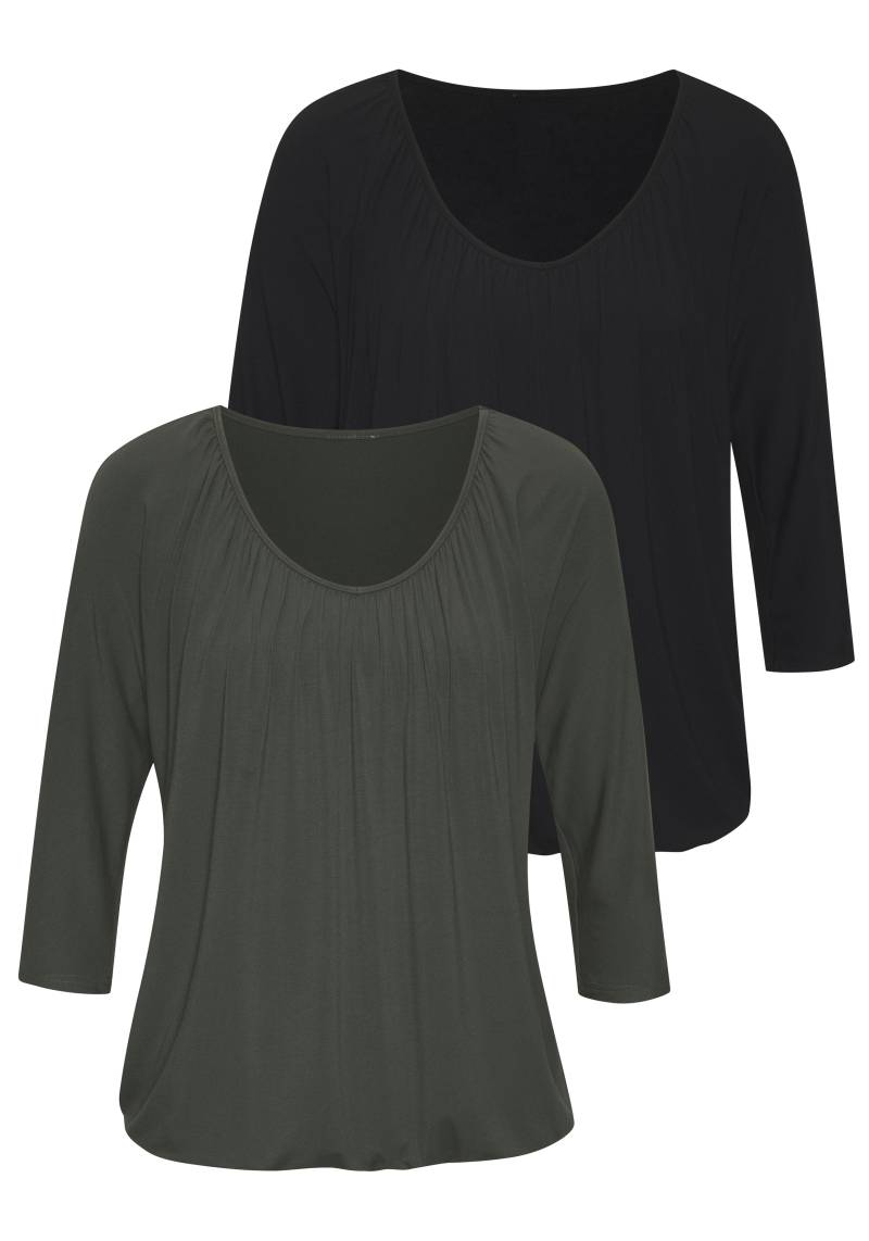 LASCANA 3/4-Arm-Shirt »mit zarter Raffung am Ausschnitt«, (2er-Pack), aus weichem Viskose-Stretch von LASCANA