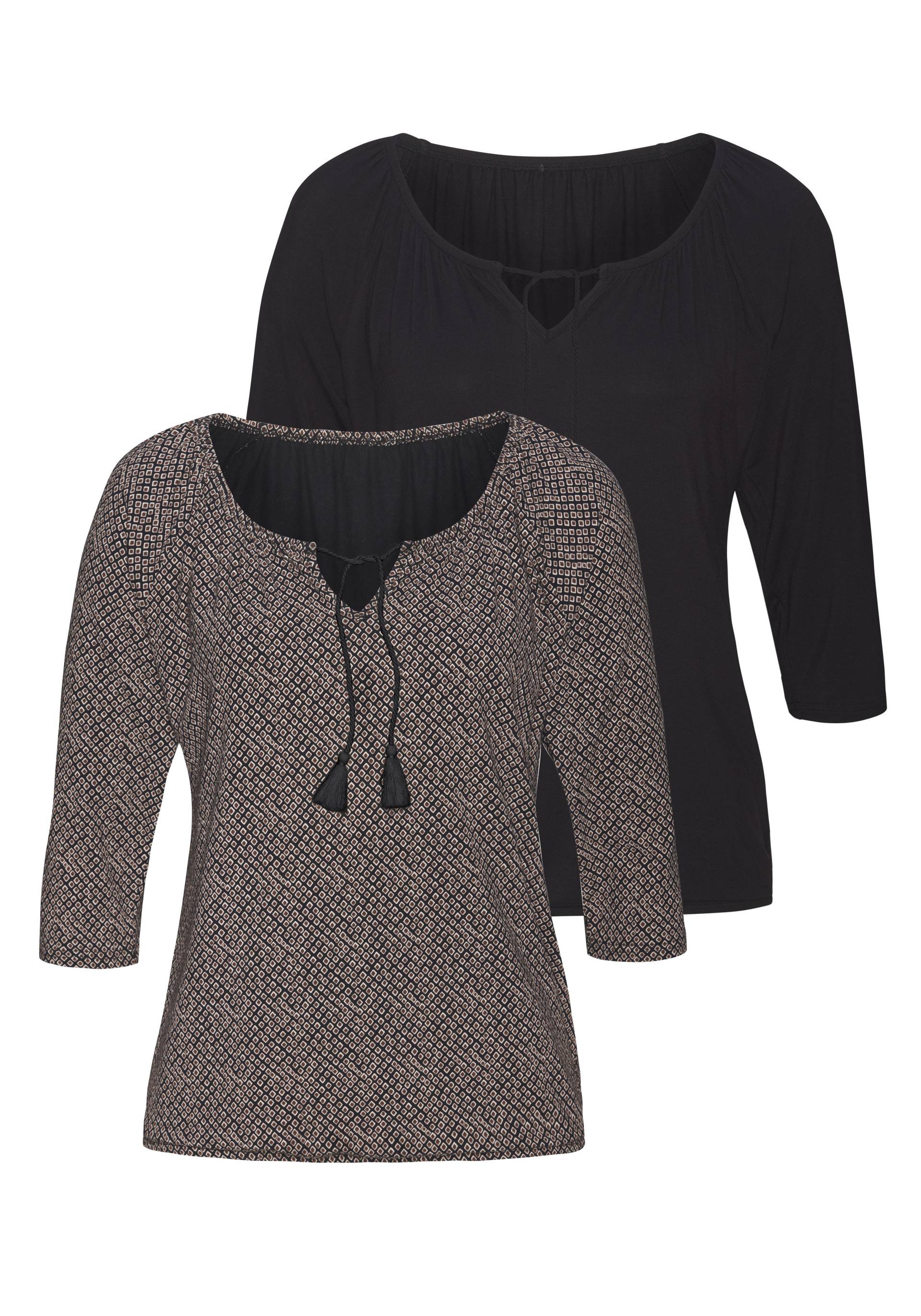 LASCANA 3/4-Arm-Shirt »mit modischen Tasseln«, (2er-Pack), aus weichem Viskose-Stretch von LASCANA