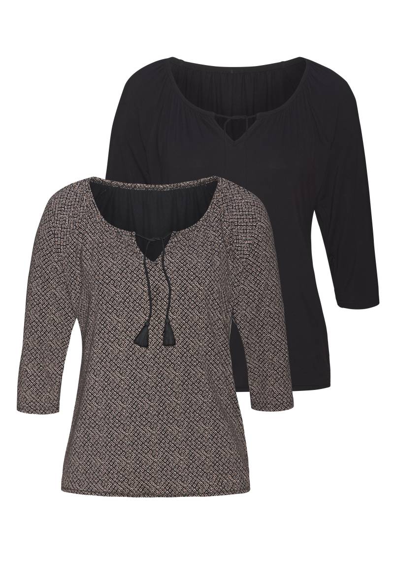 LASCANA 3/4-Arm-Shirt »mit modischen Tasseln«, (2er-Pack), aus weichem Viskose-Stretch von LASCANA