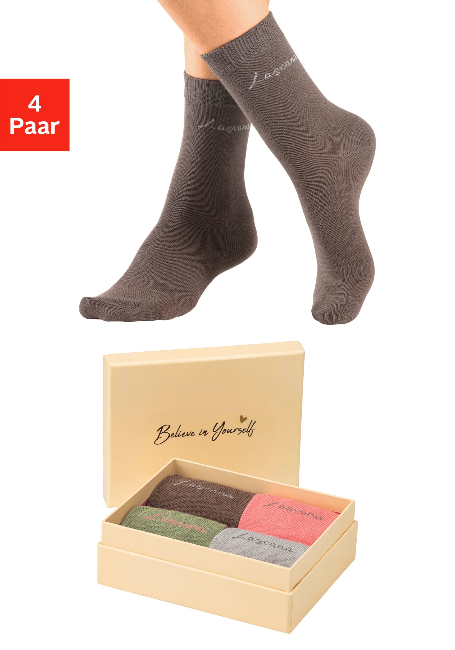 LASCANA Basicsocken »Believe in Yourself«, (Box, 4 Paar) von LASCANA