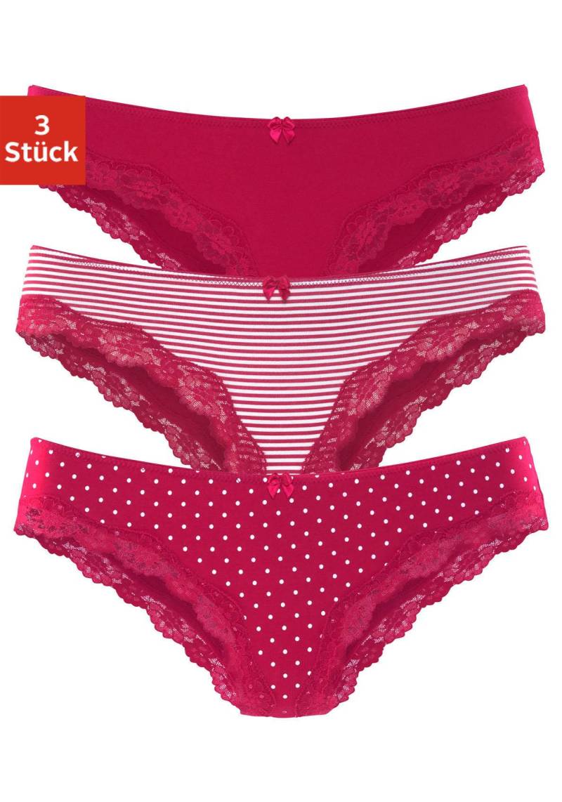 LASCANA Brasilslip, (3er-Pack), aus elastischer Baumwolle mit zarter Spitze von LASCANA