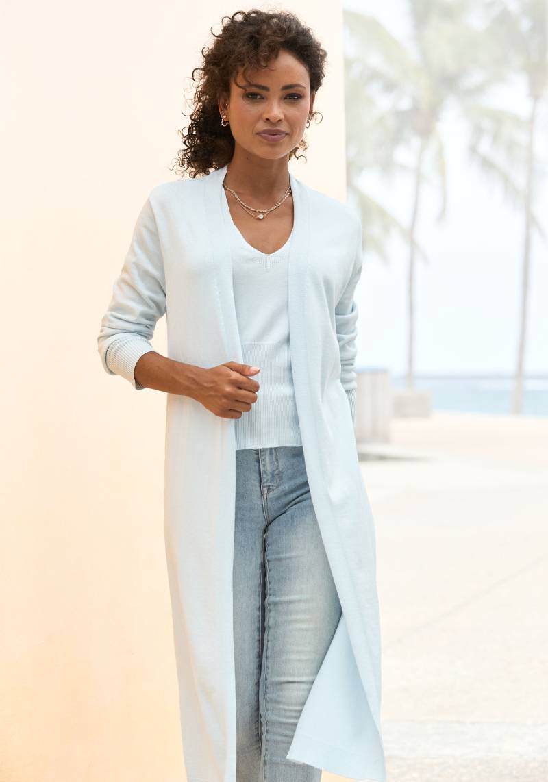 LASCANA Cardigan, mit seitlichen Schlitzen, Longstrickjacke aus weichem Rippstrick von LASCANA