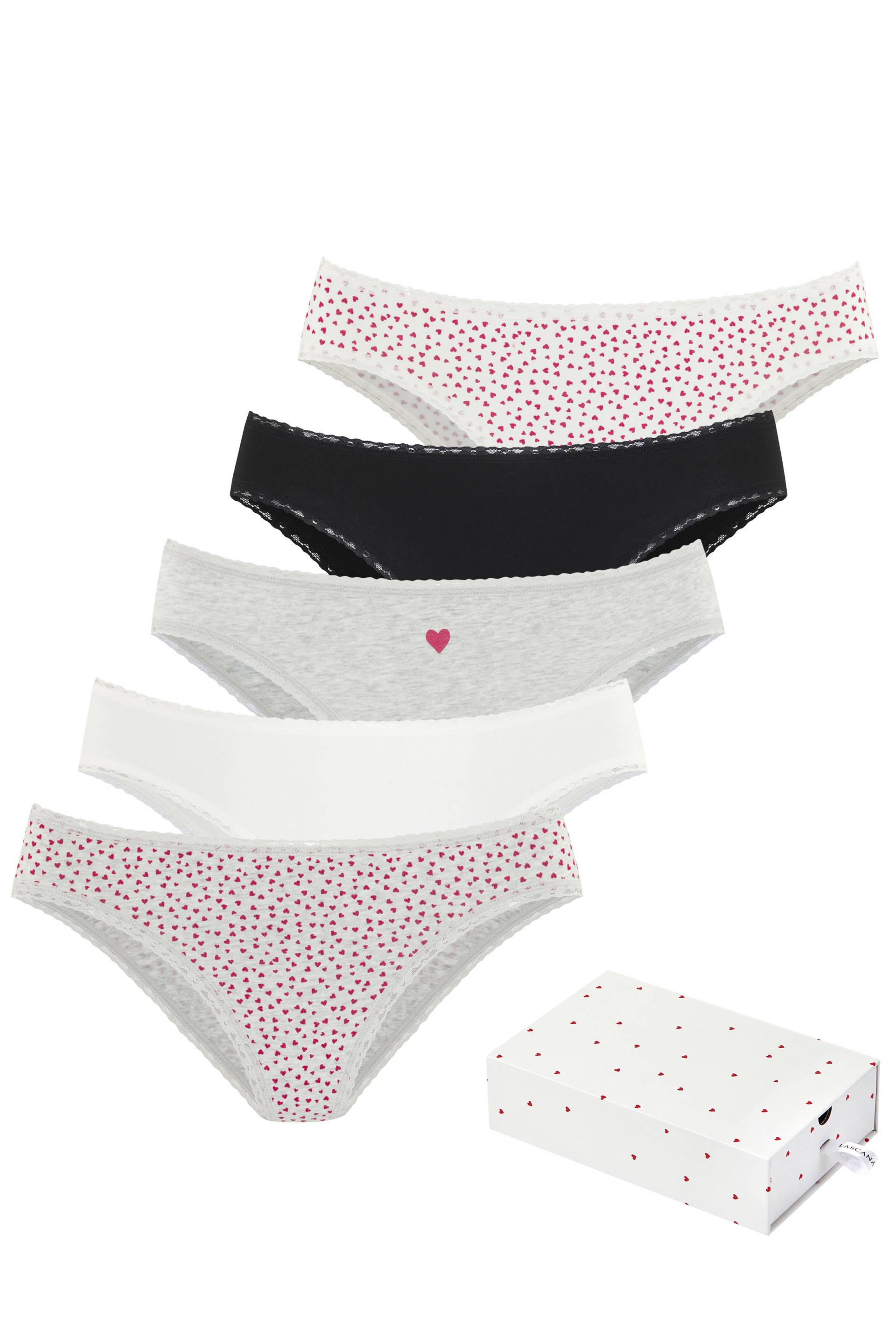 LASCANA Jazz-Pants Slips, (5er-Pack), mit süssen Herzchen-Prints und aus elastischer Baumwoll-Qualität von LASCANA