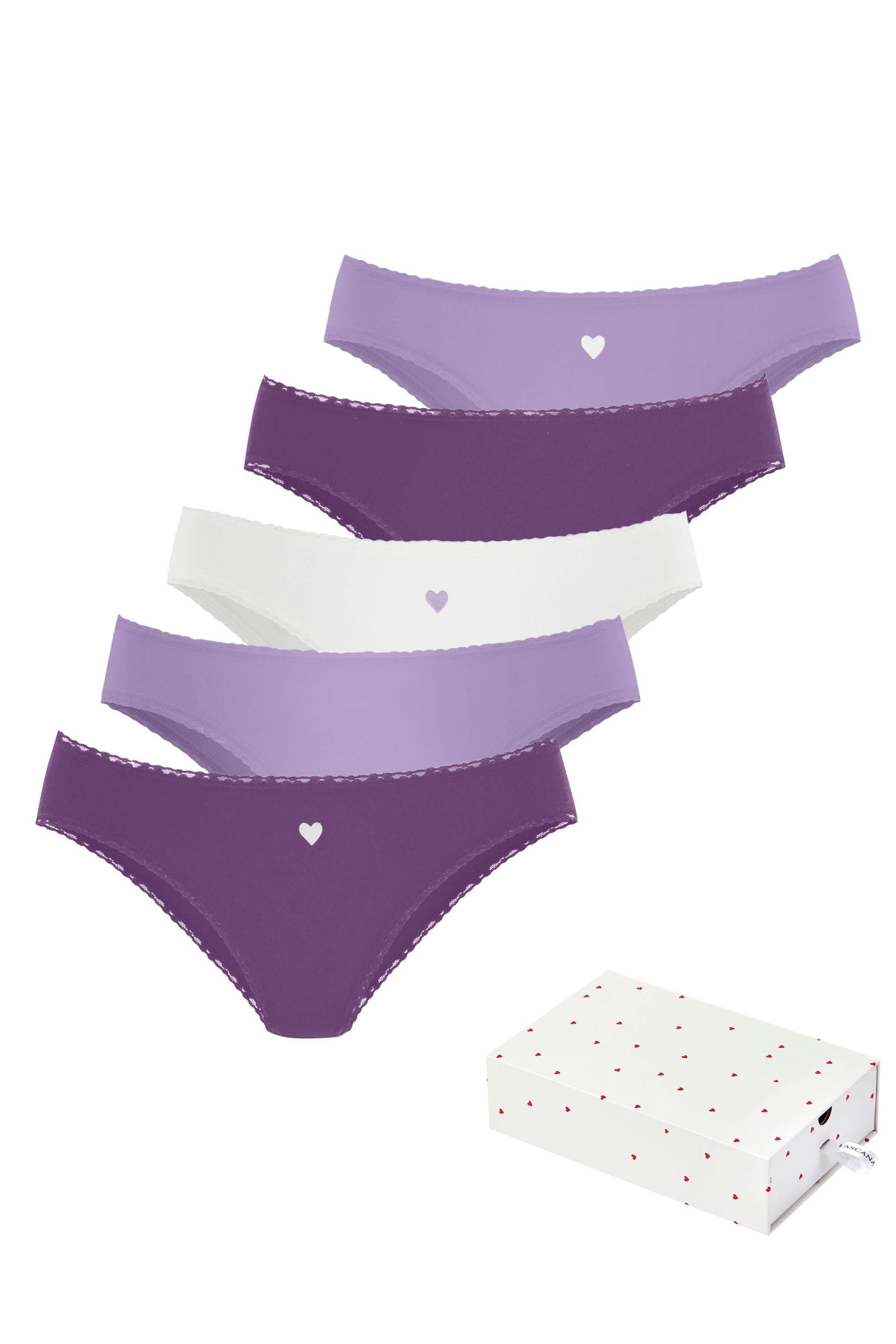 LASCANA Jazz-Pants Slips, (5er-Pack), mit süssen Herzchen-Prints und aus elastischer Baumwoll-Qualität von LASCANA