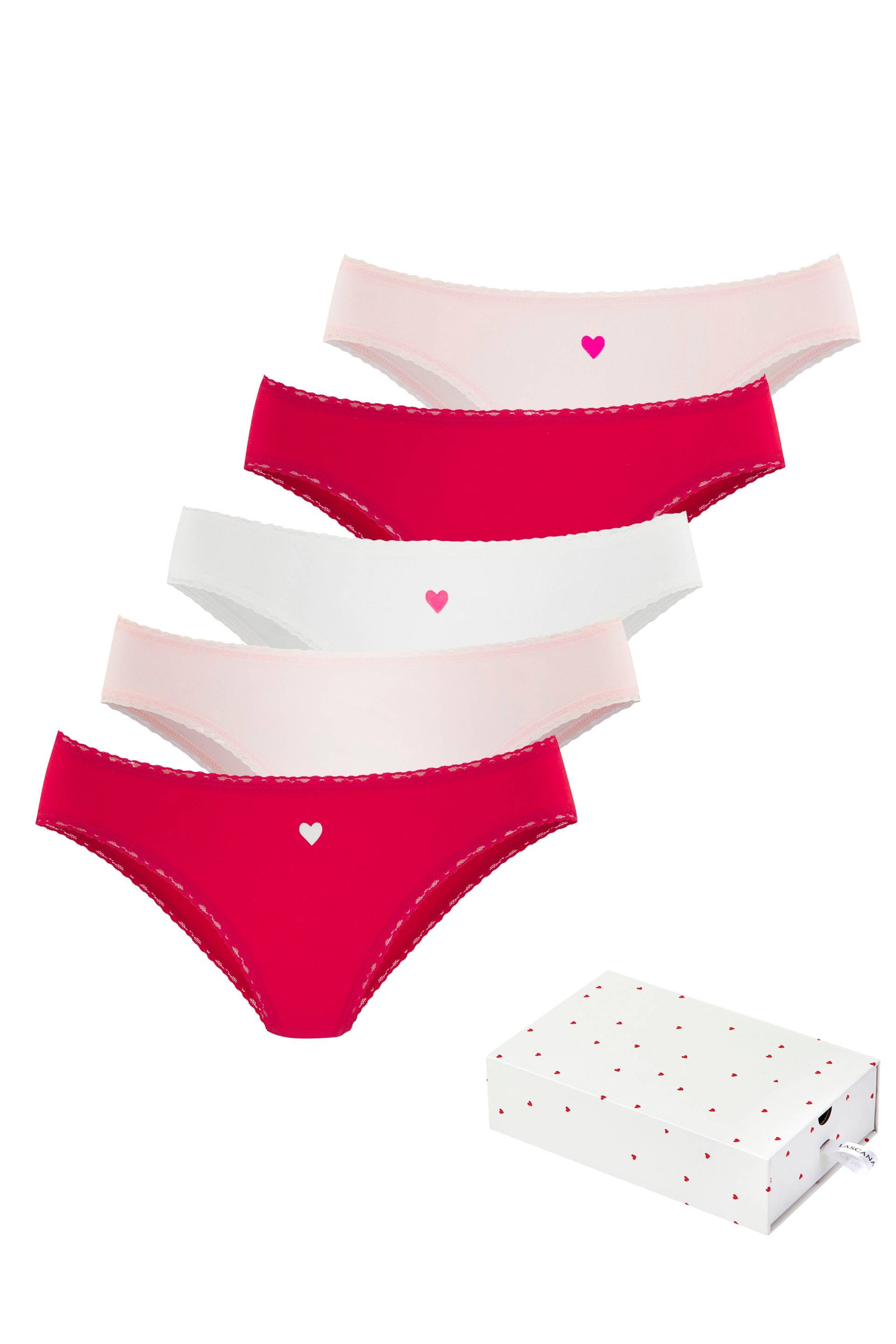 LASCANA Jazz-Pants Slips, (5er-Pack), mit süssen Herzchen-Prints und aus elastischer Baumwoll-Qualität von LASCANA
