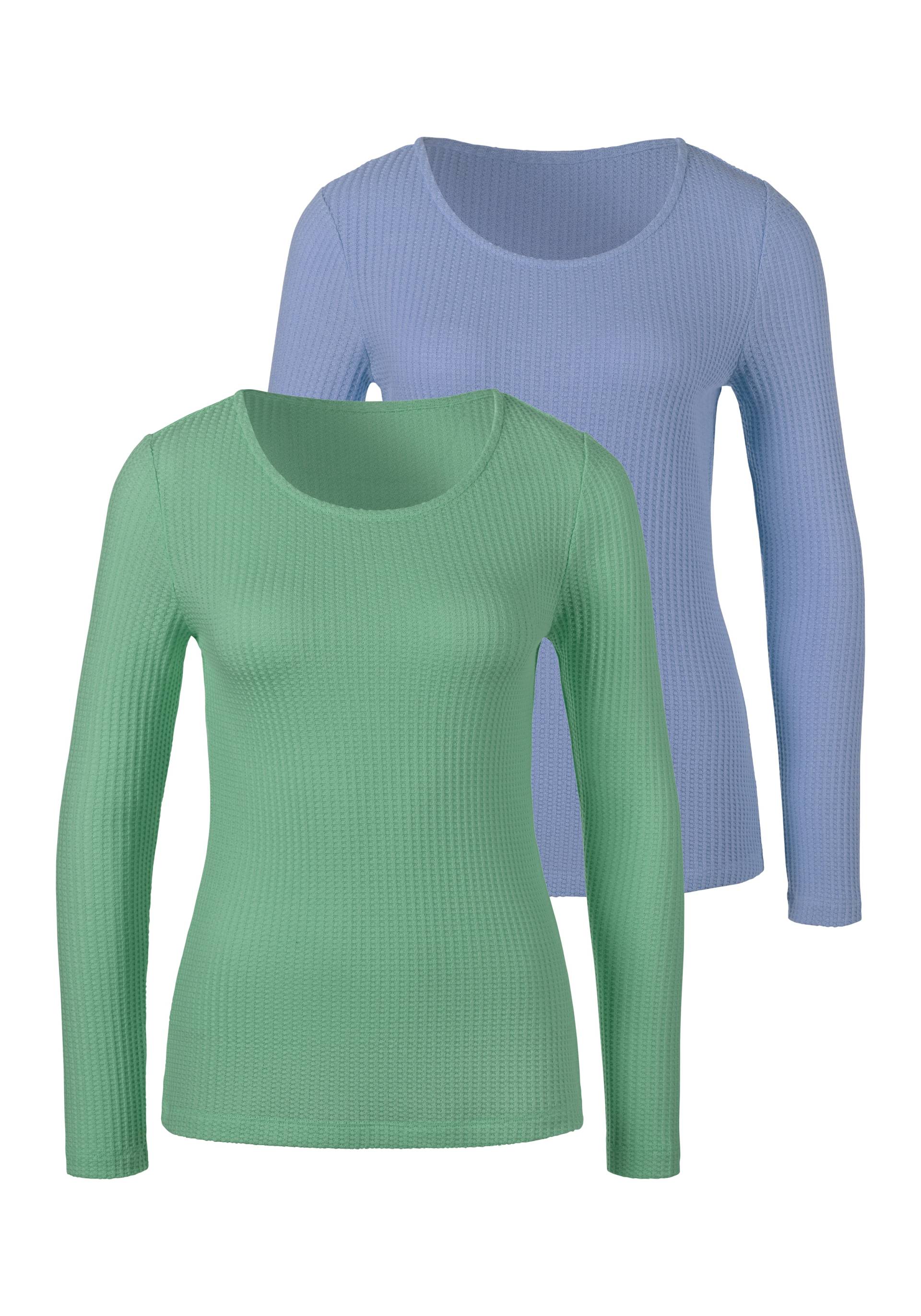 LASCANA Langarmshirt »in modischer Piqué-Optik«, (2er-Pack), aus pflegeleichter Qualität mit Viskose von LASCANA