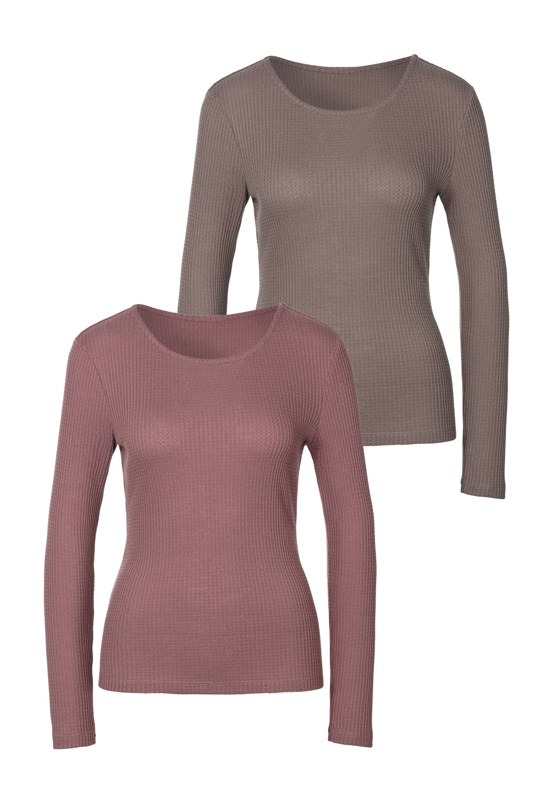 LASCANA Langarmshirt »in modischer Piqué-Optik«, (2er-Pack), aus pflegeleichter Qualität mit Viskose von LASCANA
