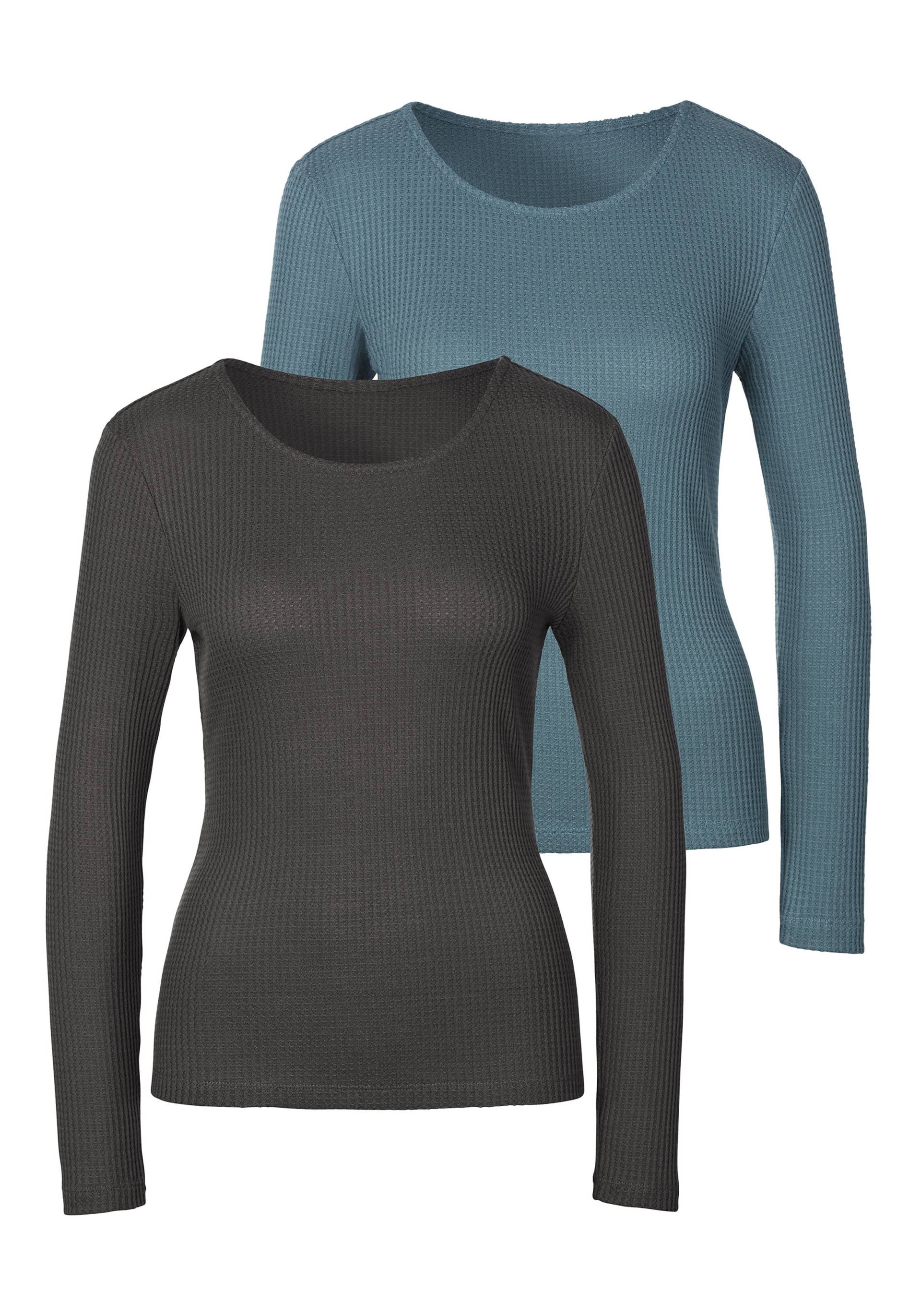 LASCANA Langarmshirt »in modischer Piqué-Optik«, (2er-Pack), aus pflegeleichter Qualität mit Viskose von LASCANA