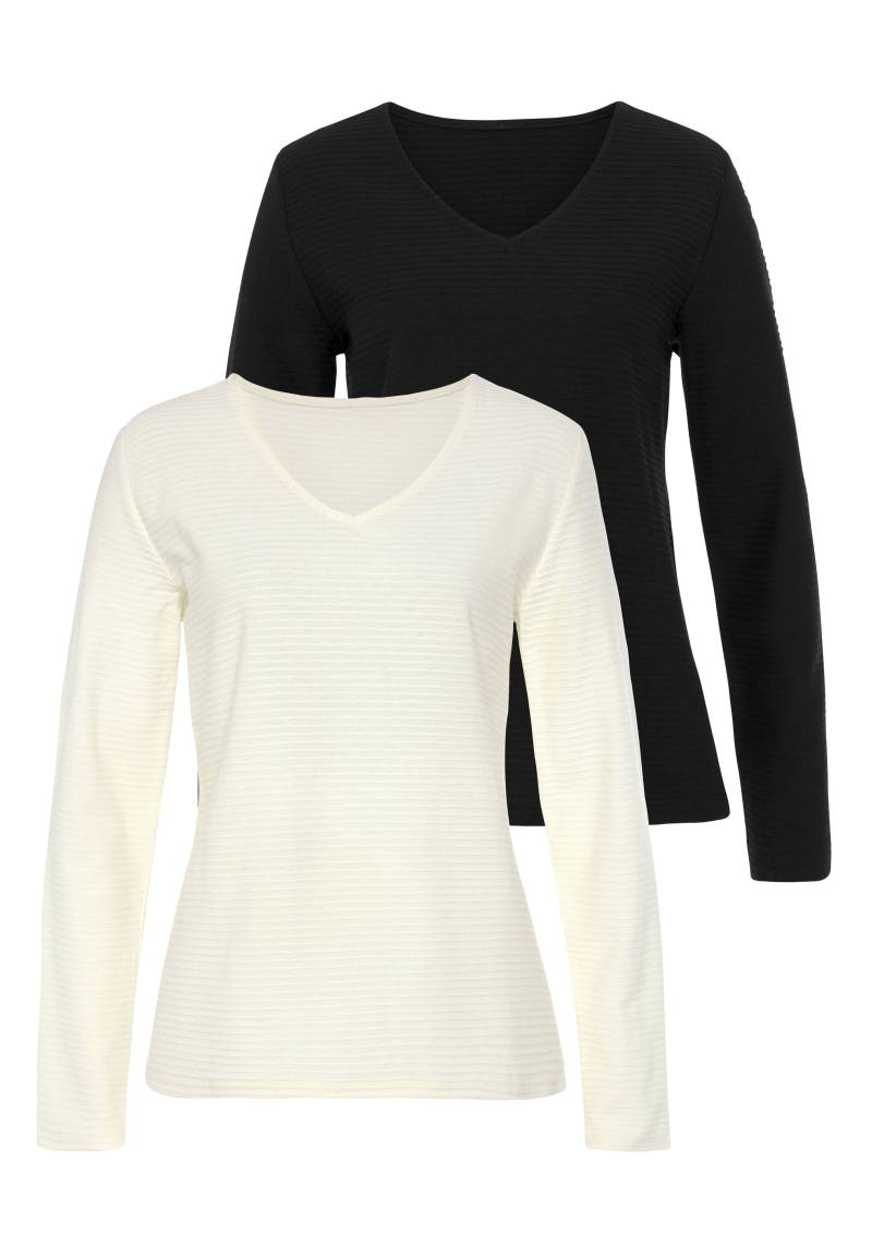 LASCANA Langarmshirt »mit Streifenstruktur«, (2er-Pack), aus weicher Baumwoll-Qualität von LASCANA