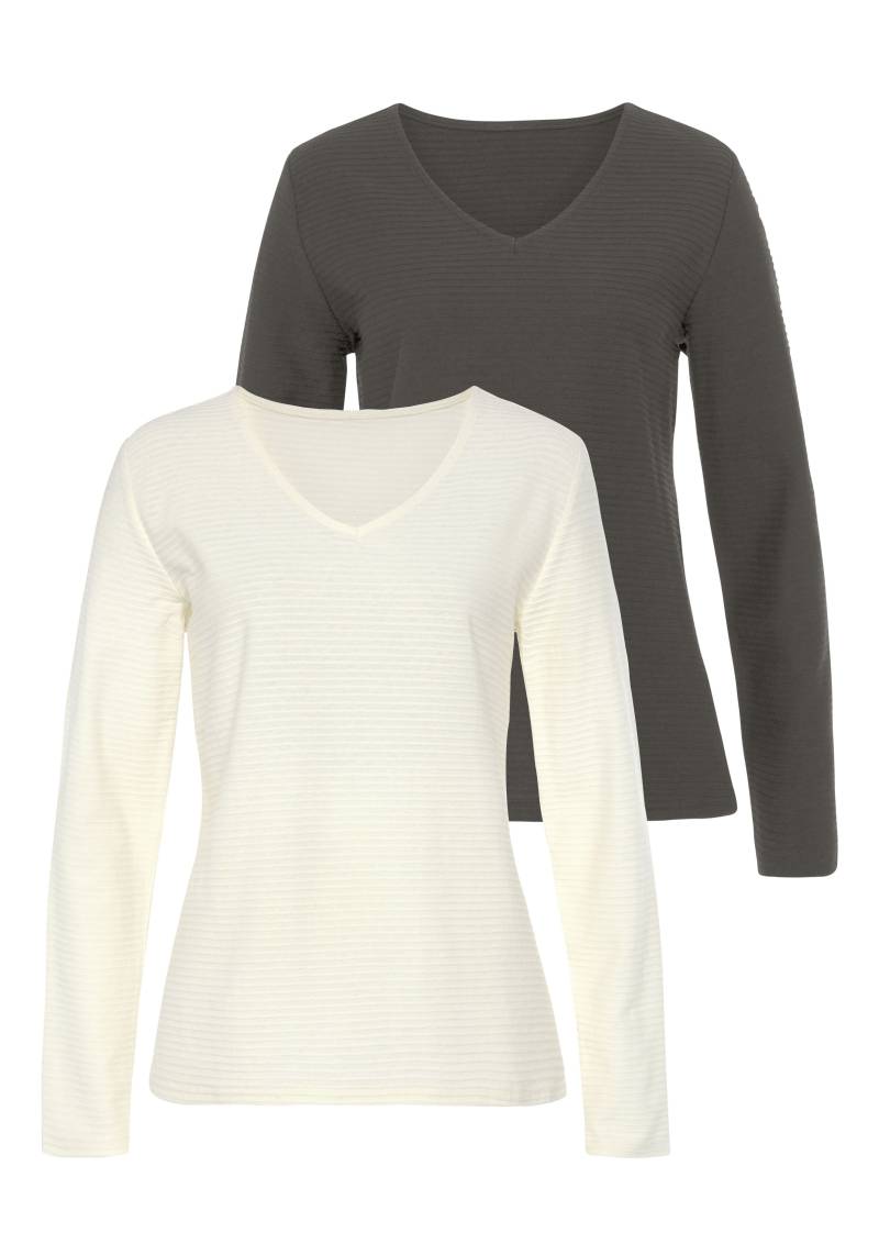 LASCANA Langarmshirt »mit Streifenstruktur«, (2er-Pack), aus weicher Baumwoll-Qualität von LASCANA