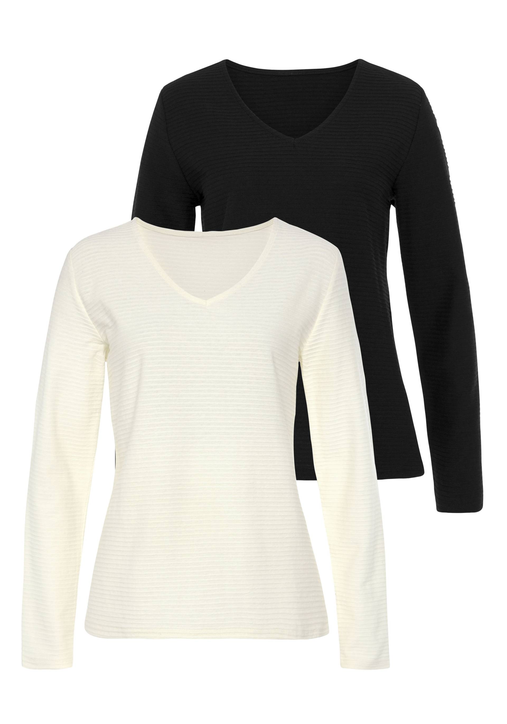 LASCANA Langarmshirt »mit Streifenstruktur«, (2er-Pack), aus weicher Baumwoll-Qualität von LASCANA