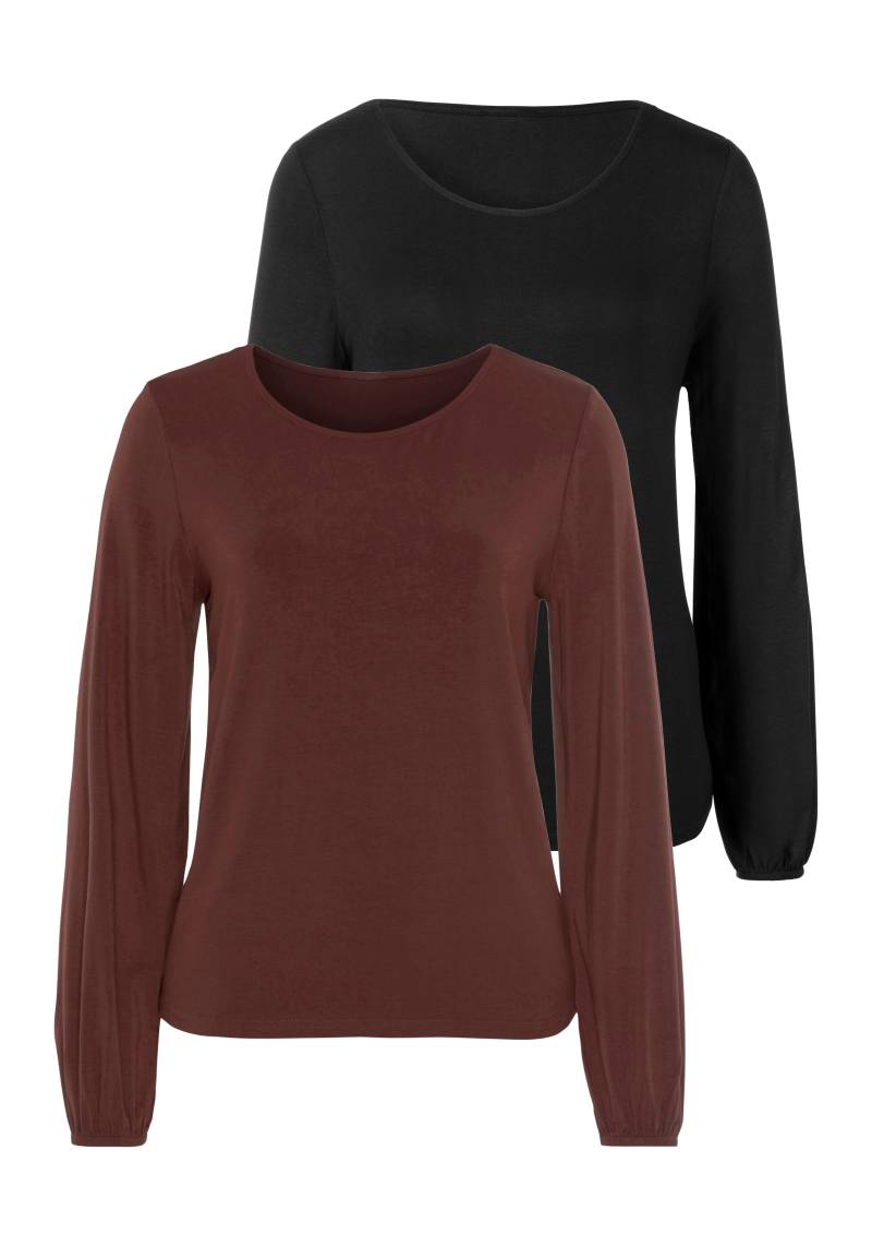 LASCANA Langarmshirt »mit weiten Ärmeln«, (2er-Pack), aus weichem Viskose-Stretch von LASCANA