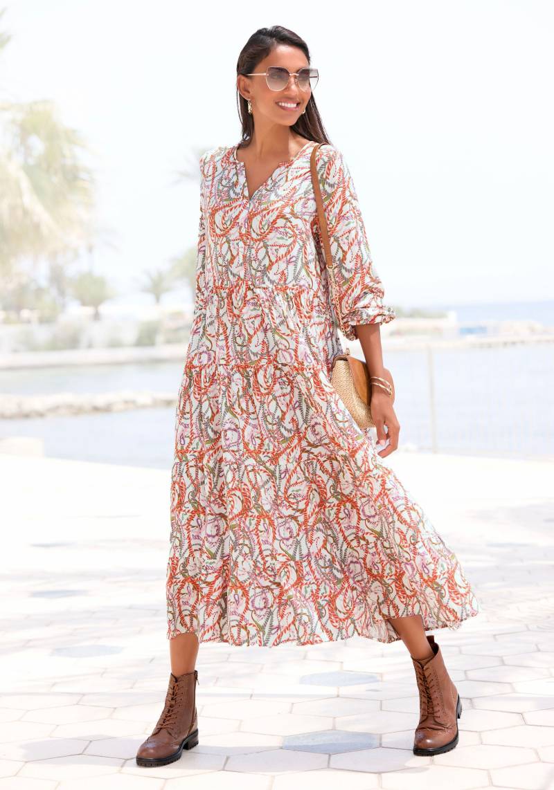 LASCANA Maxikleid, mit Alloverprint und Volants, langärmlig, Druckkleid, casual-chic von LASCANA