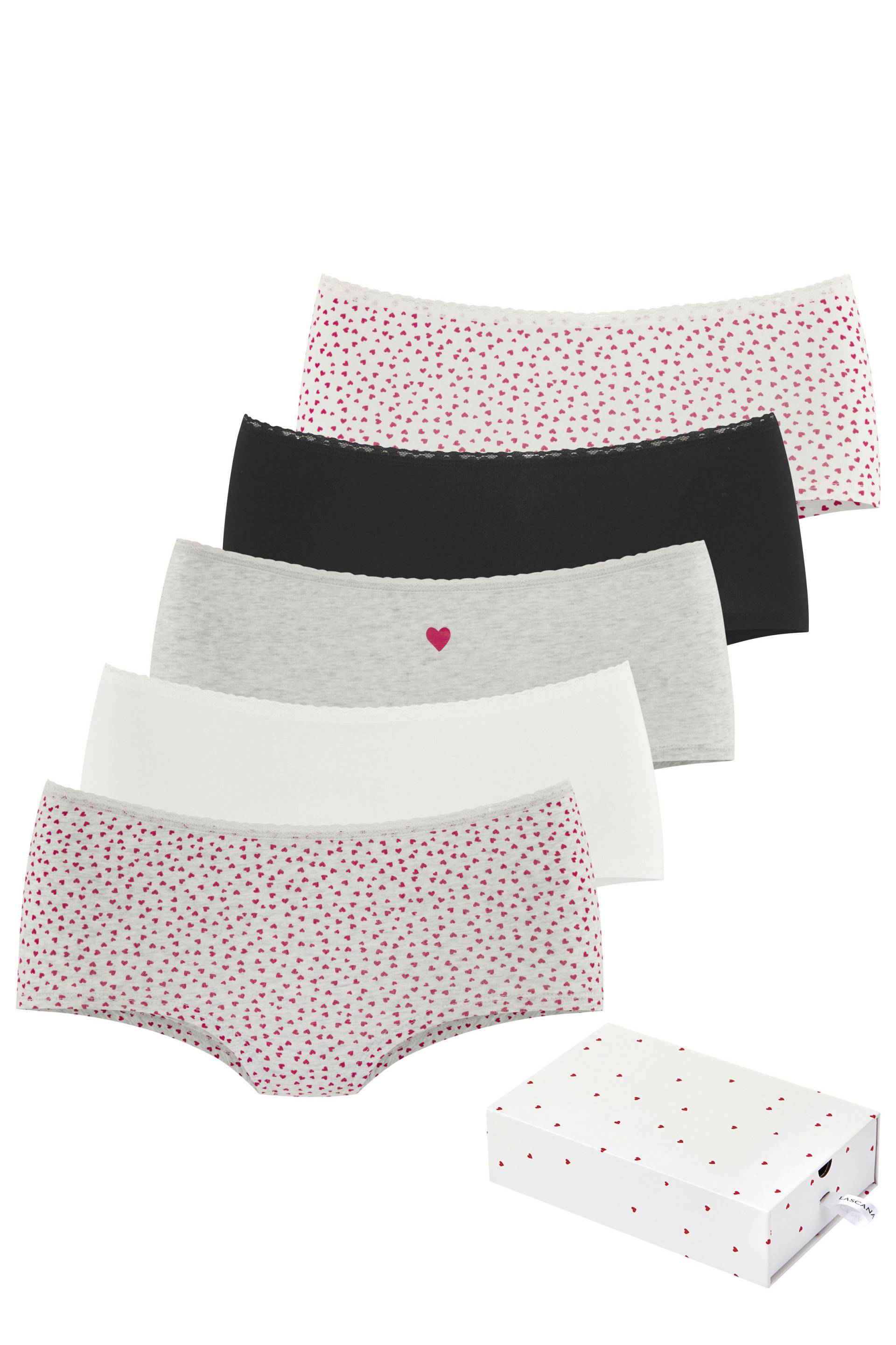 LASCANA Panty, (5er-Pack), mit süssen Herzchen-Prints und aus elastischer Baumwoll-Qualität von LASCANA
