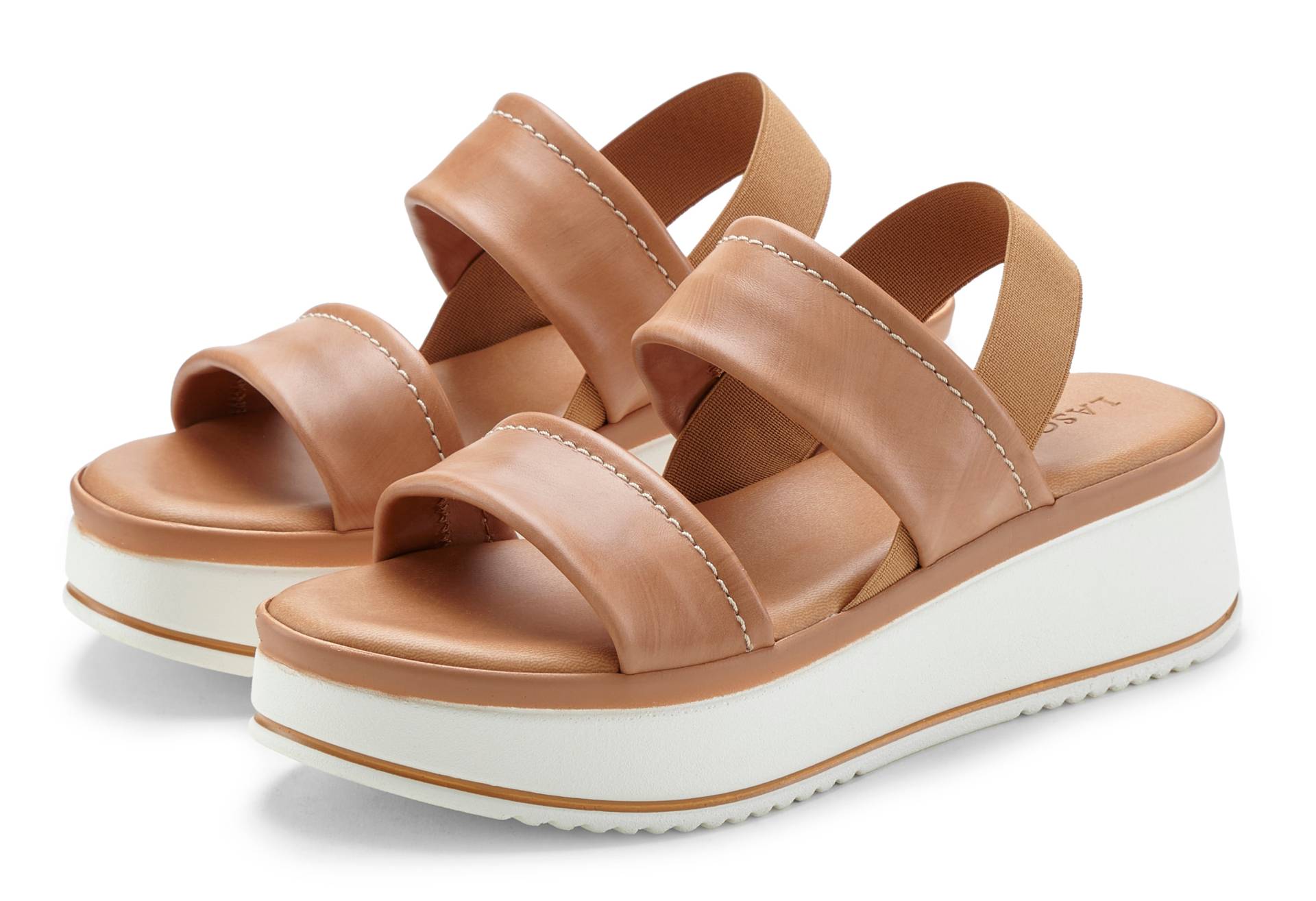 LASCANA Plateausandaletten »Sommerschuh, Sandale, Sandalette, offener Schuh,«, Sandalette aus Leder mit modisch bequemer Plateausohle von LASCANA