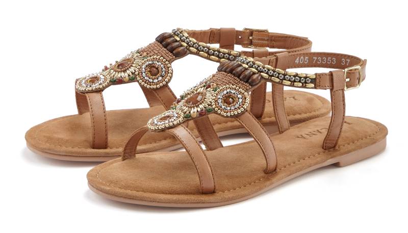 LASCANA Sandale »Sommerschuh«, Sandalette, Sommerschuh aus Leder mit Steinchen in Glitzer-Optik von LASCANA