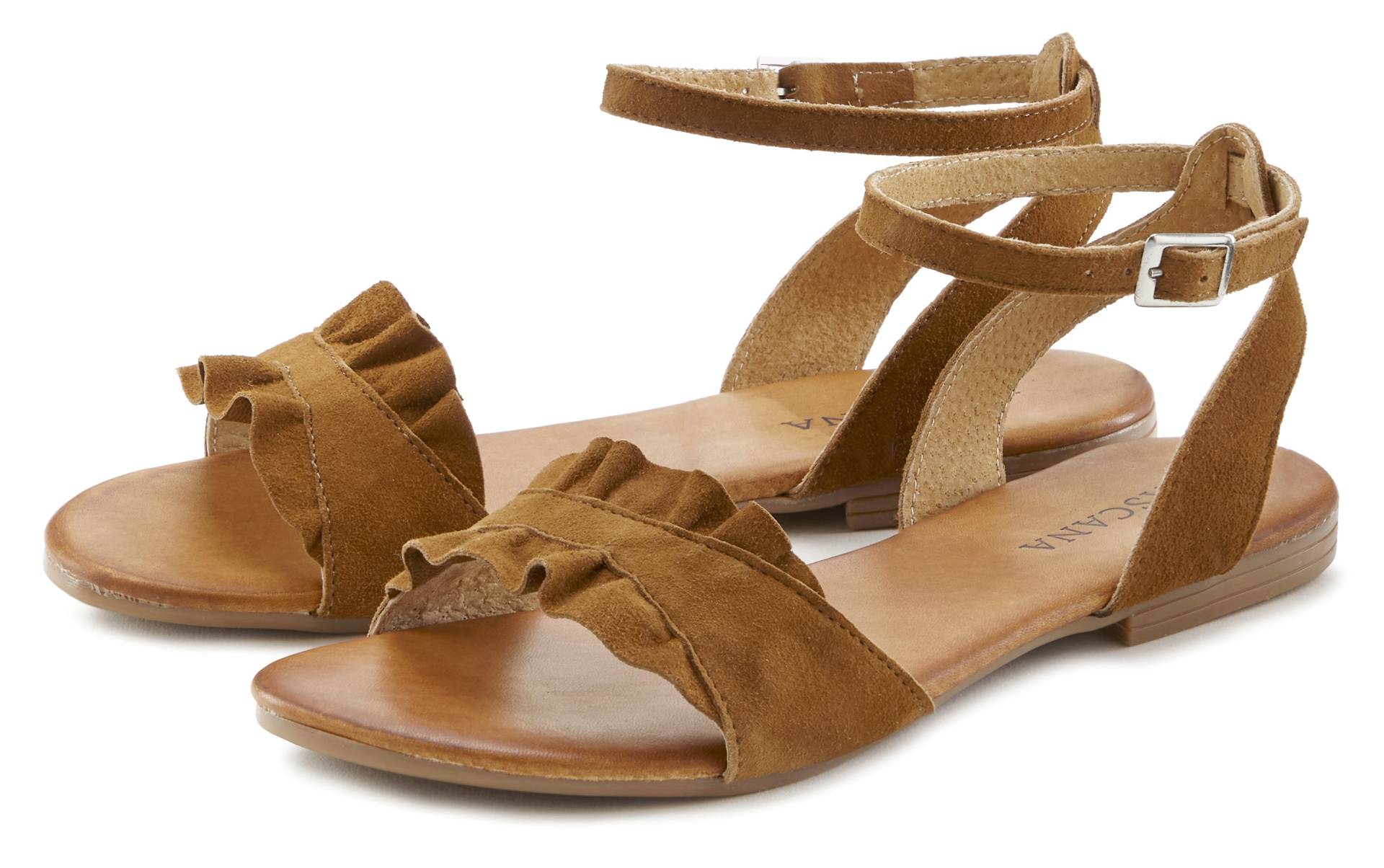 LASCANA Sandale »Sommerschuh«, Sandalette, Sommerschuh aus hochwertigem Leder mit kleinen Rüschen LASCANA Sandale »Sommerschuh«, Sandalette, Sommerschuh aus hochwertigem Leder mit kleinen Rüschen von LASCANA