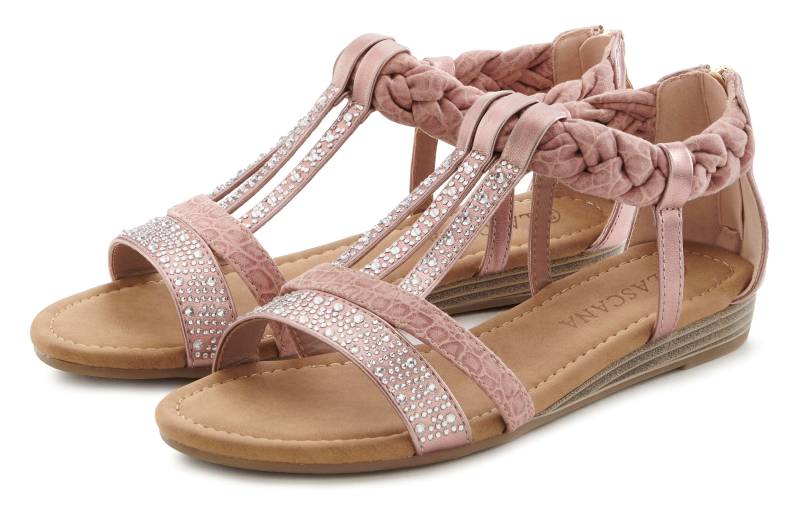 LASCANA Sandale »Sommerschuh«, mit Glitzersteinen, kleiner Keilabsatz, Sandalette, Sommerschuh VEGAN von LASCANA