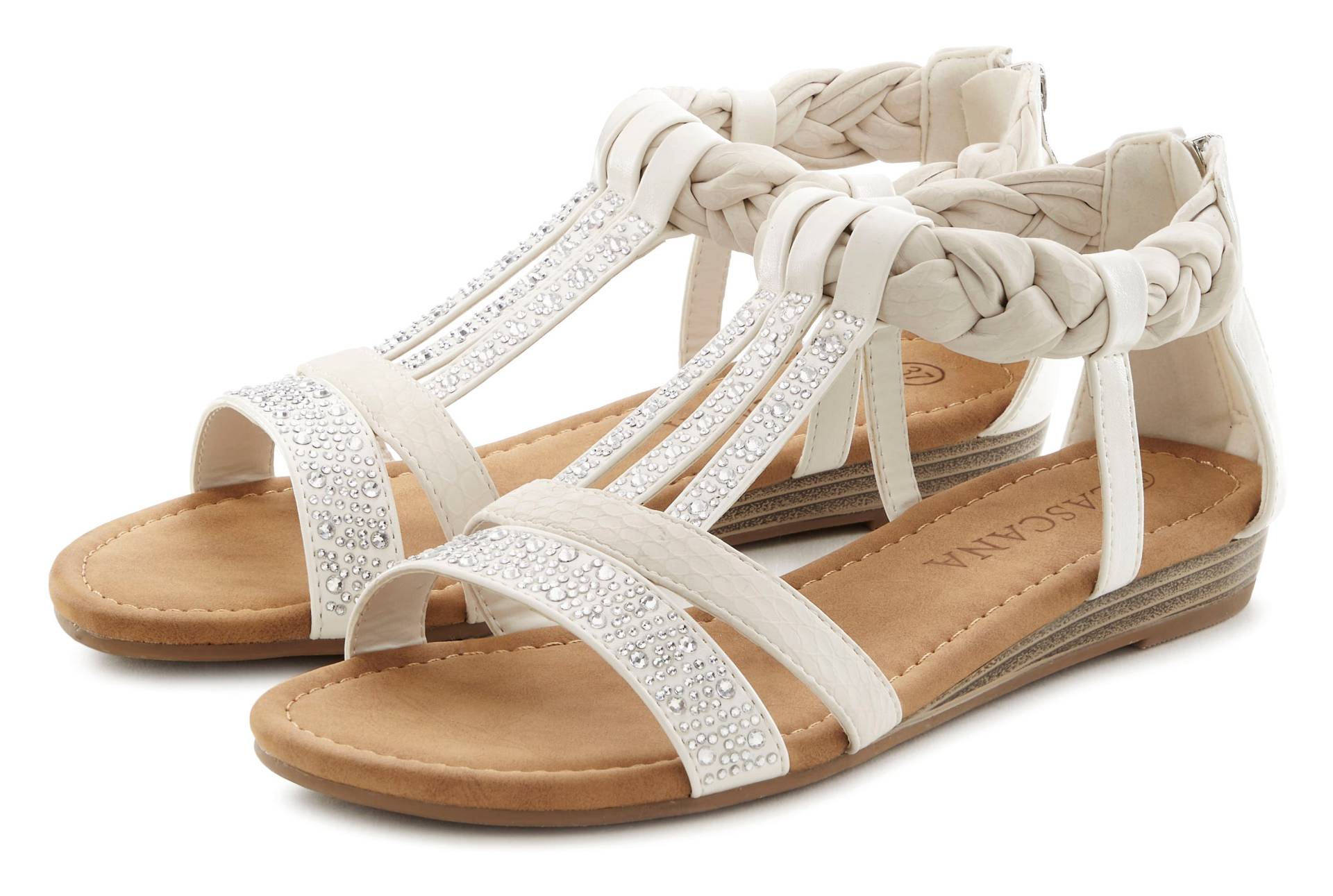 LASCANA Sandale »Sommerschuh«, mit Glitzersteinen, kleiner Keilabsatz, Sandalette, Sommerschuh VEGAN von LASCANA