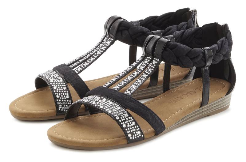 LASCANA Sandale »Sommerschuh«, mit Glitzersteinen, kleiner Keilabsatz, Sandalette, Sommerschuh VEGAN von LASCANA