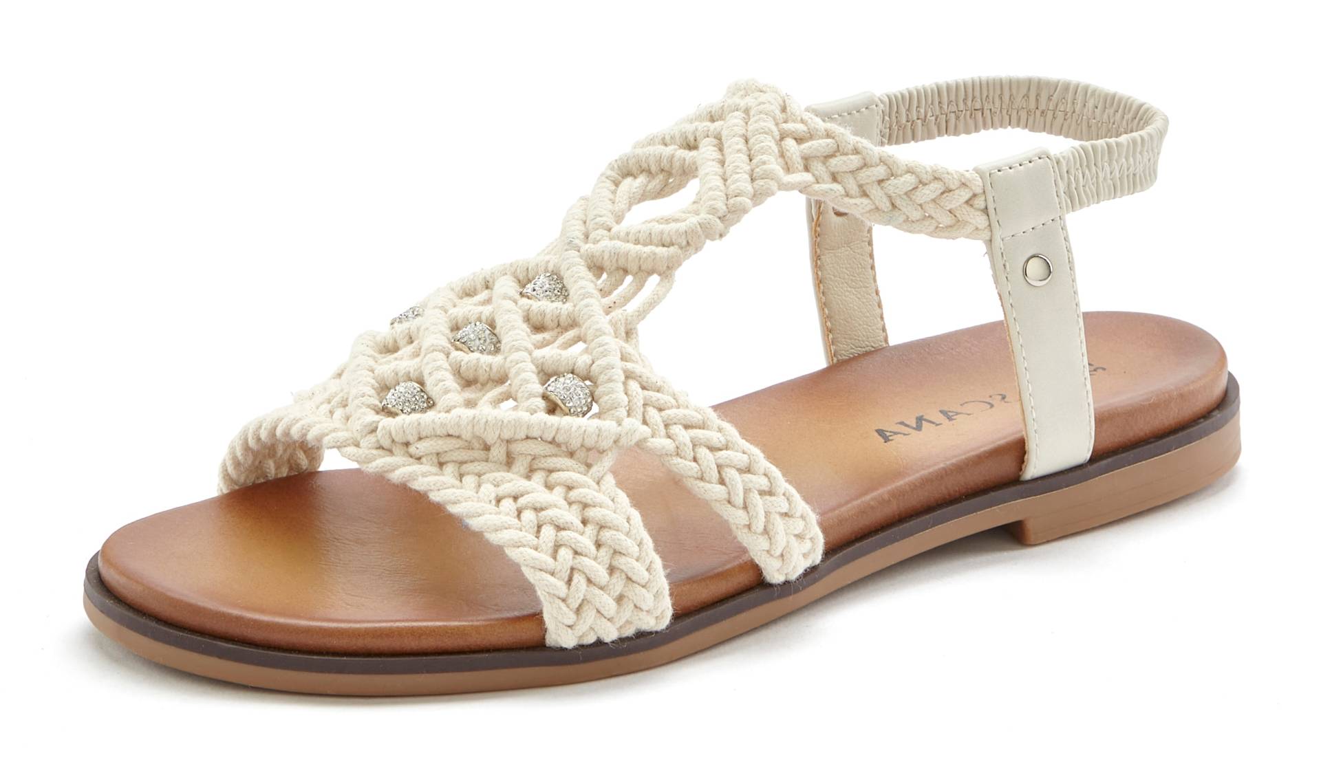 LASCANA Sandale »Sommerschuh, offener Schuh, Pantolette,«, in trendiger Häkeloptik, Glitzerdetails und elastischen Riemchen von LASCANA