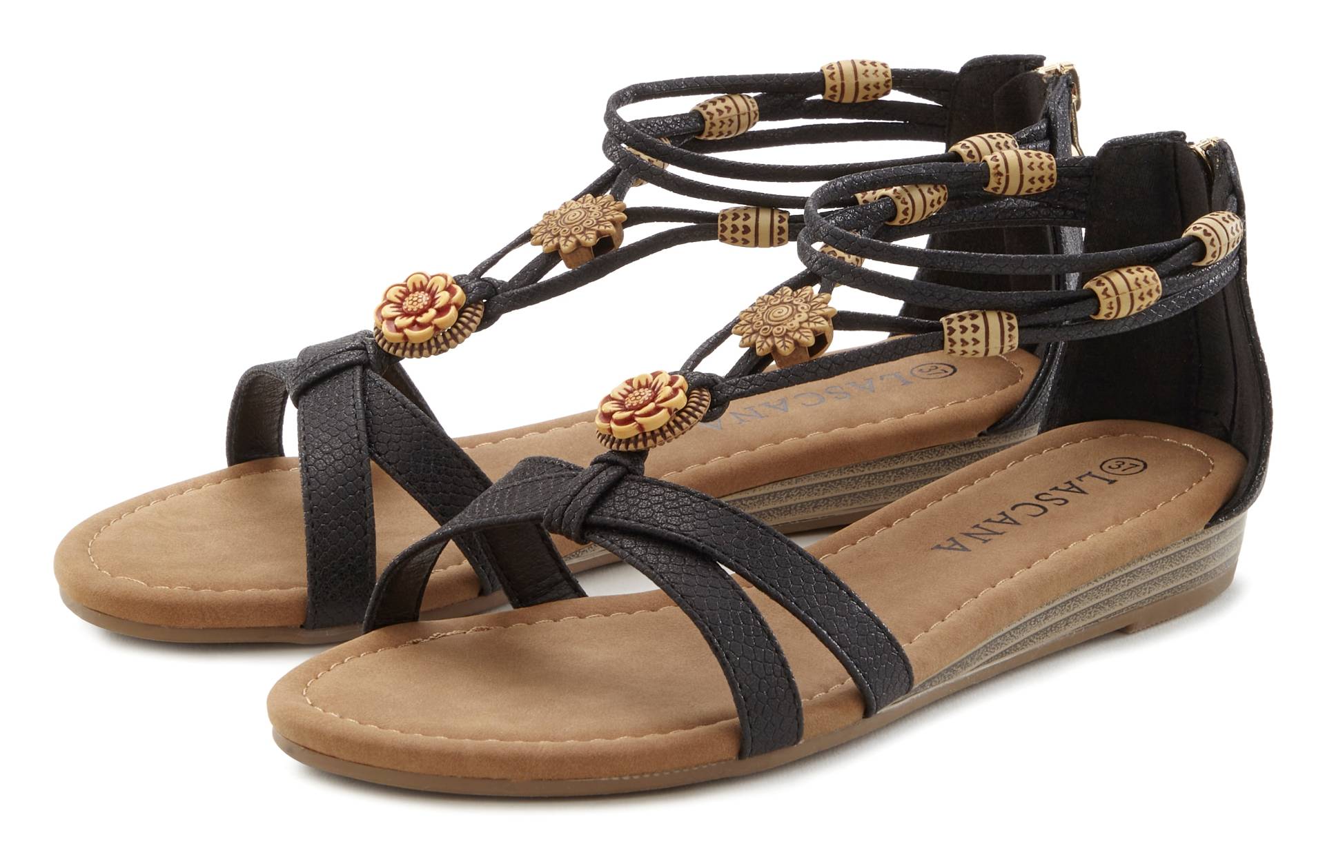 LASCANA Sandale »Sommerschuh«, Sandalette, Sommerschuh mit raffinierten Riemchen und Steinchen VEGAN von LASCANA