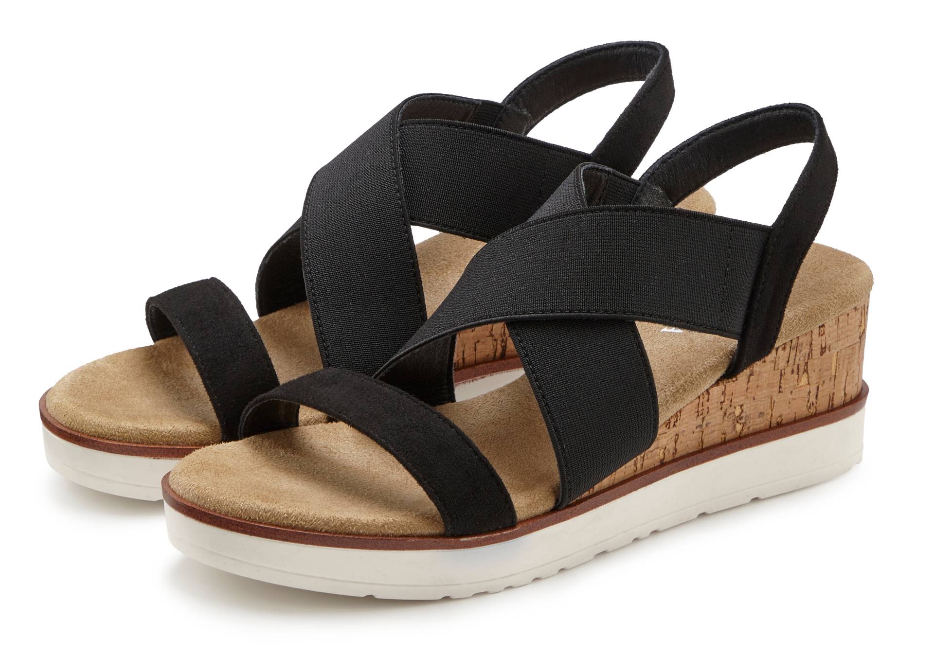 LASCANA Sandalette »Sommerschuh«, Sandale, Sommerschuh mit Keilabsatz und elastischen Riemen VEGAN LASCANA Sandalette »Sommerschuh«, Sandale, Sommerschuh mit Keilabsatz und elastischen Riemen VEGAN von LASCANA