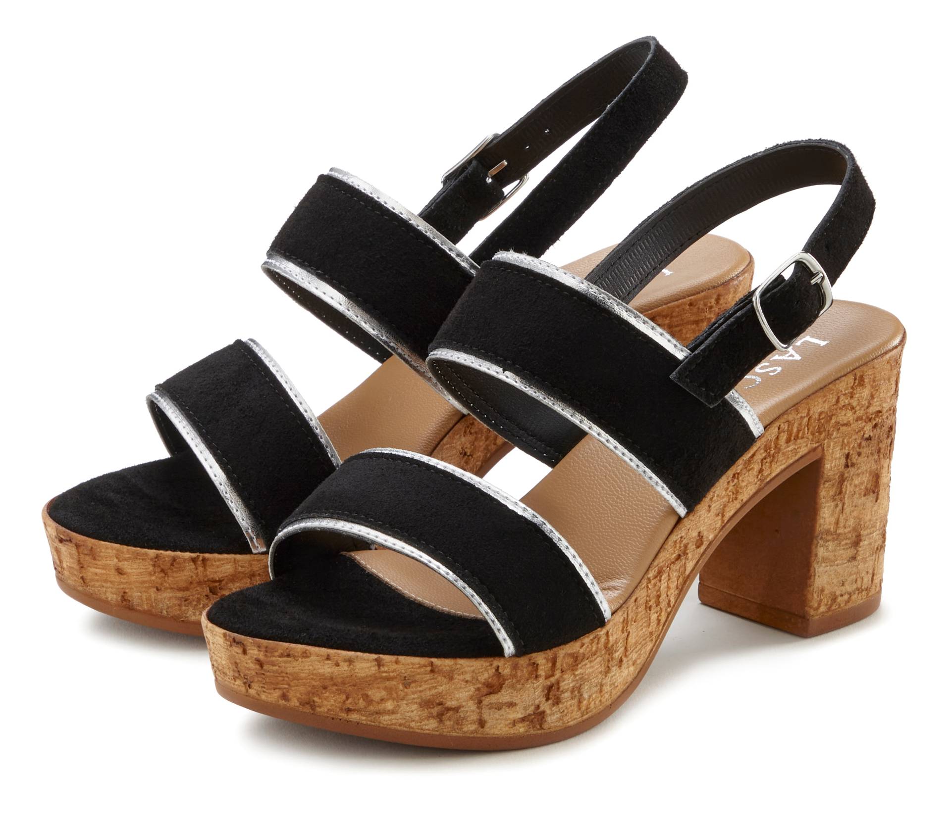 LASCANA Sandalette »Riemchensandalette, Sandale, Sommerschuh«, aus Leder mit Korkfussbett und Plateau und Blockabsatz von LASCANA