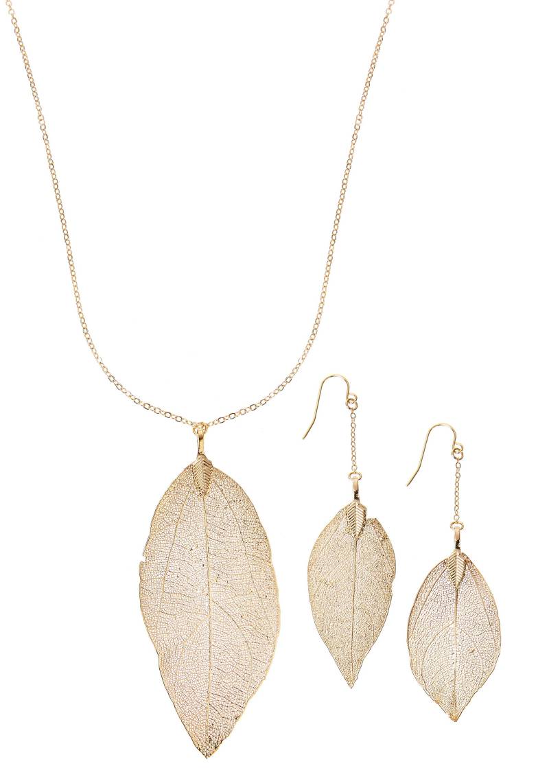 LASCANA Schmuckset »3 teiliges Set Halskette und Ohrringe«, (3 tlg.), Schmuck Set mit echten Blättern von LASCANA