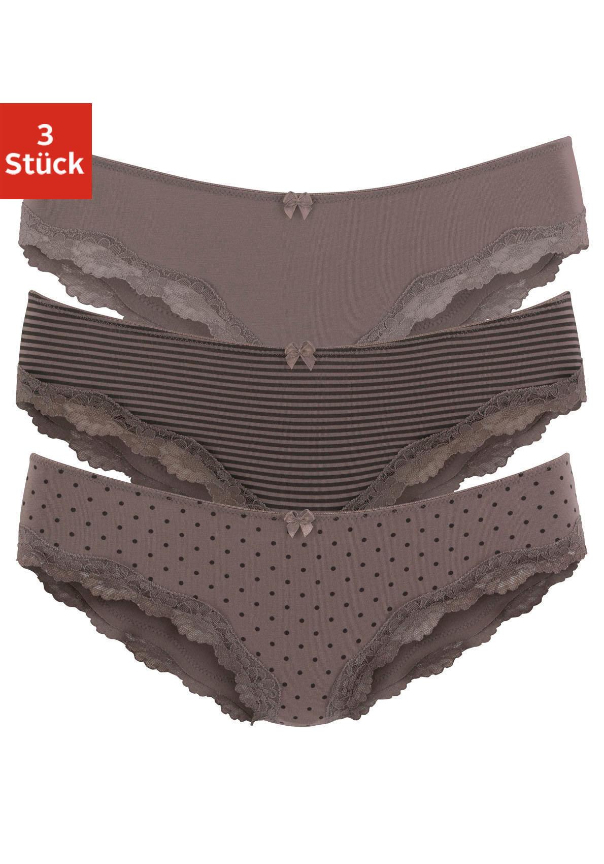LASCANA Slip, (3er-Pack), aus elastischer Baumwolle mit zarter Spitze von LASCANA