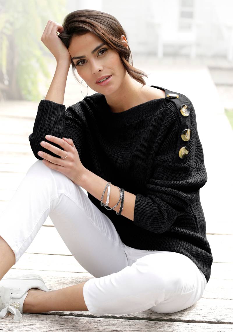 LASCANA Strickpullover, mit Knöpfen im Off-Shoulder-Style, Damenpullover aus Baumwoll-Mix von LASCANA