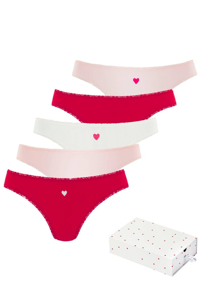 LASCANA String, (5er-Pack), mit süssen Herzchen-Prints und aus elastischer Baumwoll-Qualität von LASCANA