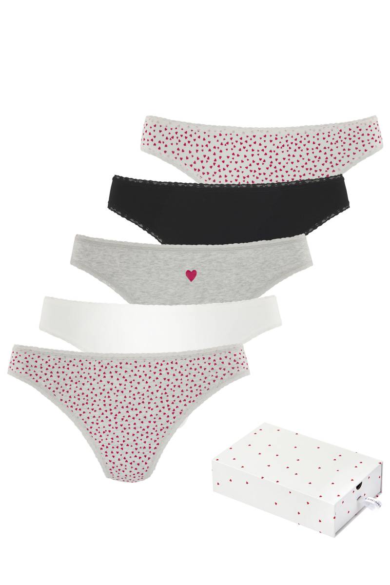 LASCANA String, (5er-Pack), mit süssen Herzchen-Prints und aus elastischer Baumwoll-Qualität von LASCANA
